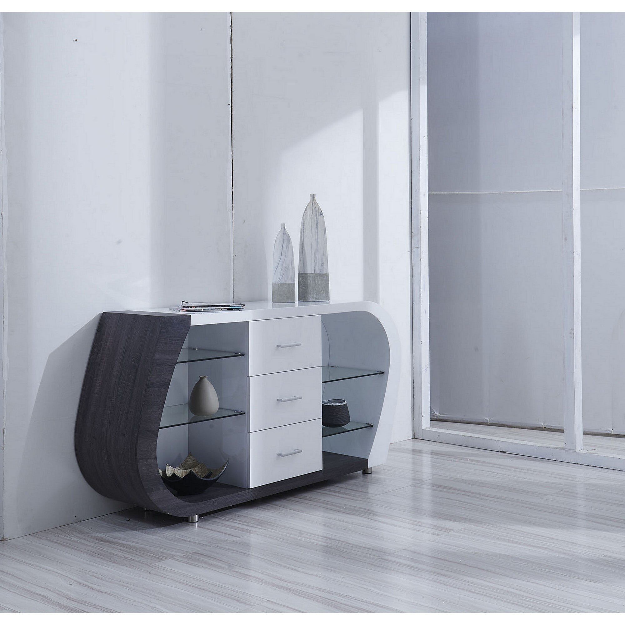 White And Grey Multi Tone Buffet With 3 Drawers-4