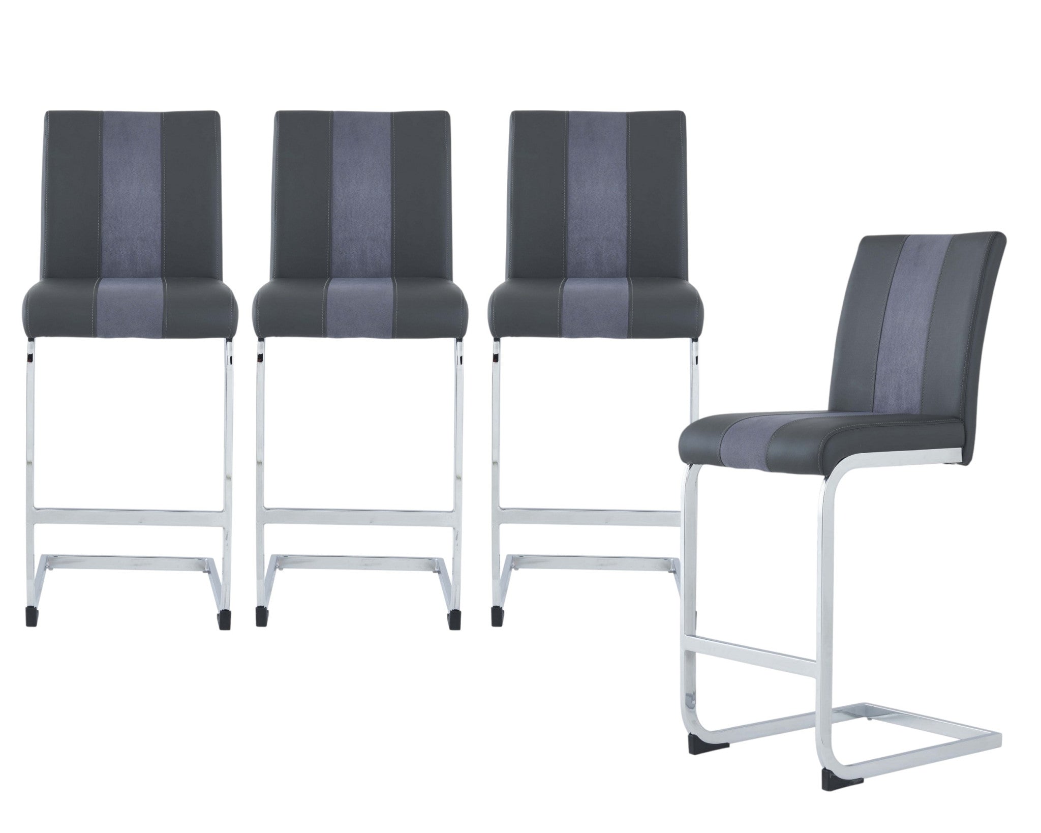 Set of Four 26" Gray and Silver Metal and Faux Leather Counter Height Bar Chairs-1
