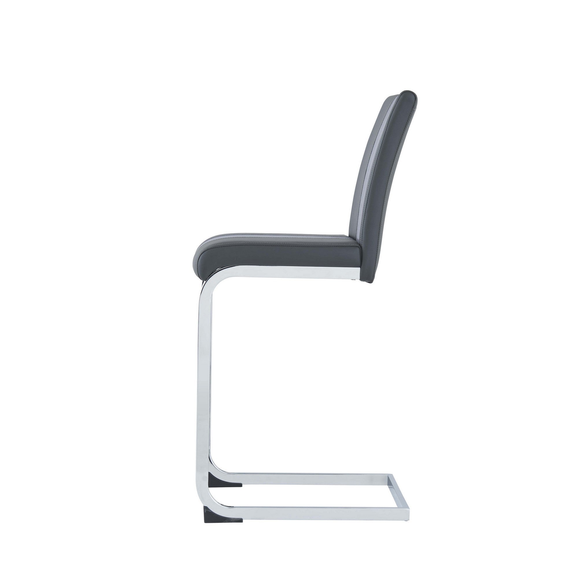 Set of Four 26" Gray and Silver Metal and Faux Leather Counter Height Bar Chairs-4