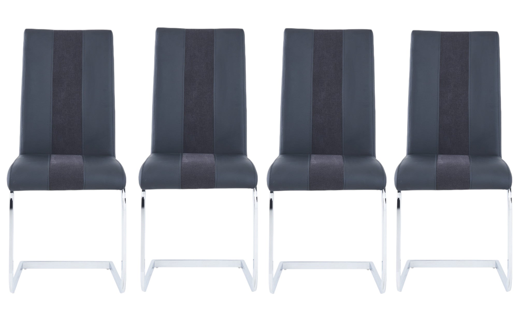 Set of Four Black and Silver Upholstered Faux Leather Dining Side Chairs-3