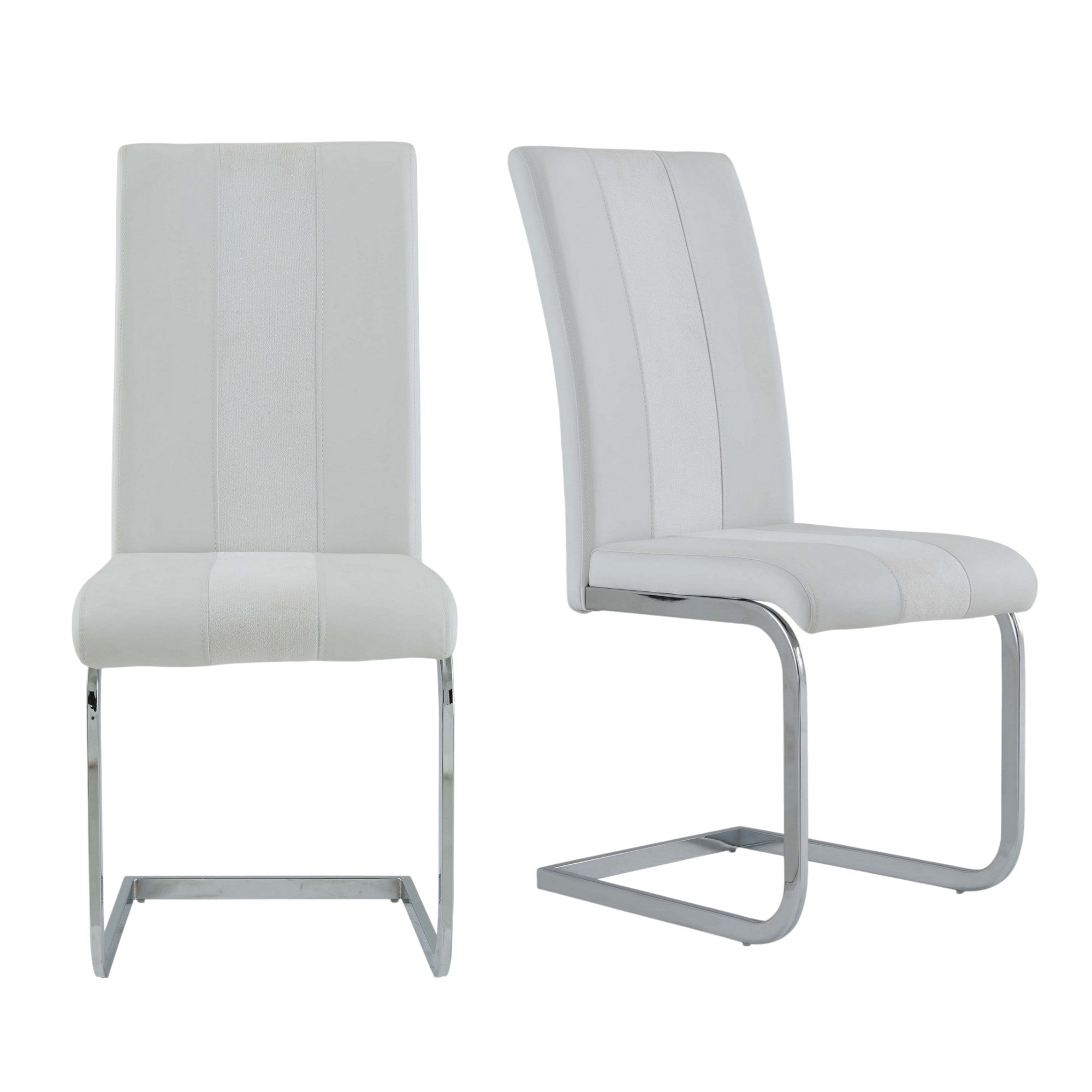 Set of Four White and Silver Upholstered Faux Leather Dining Side Chairs-4
