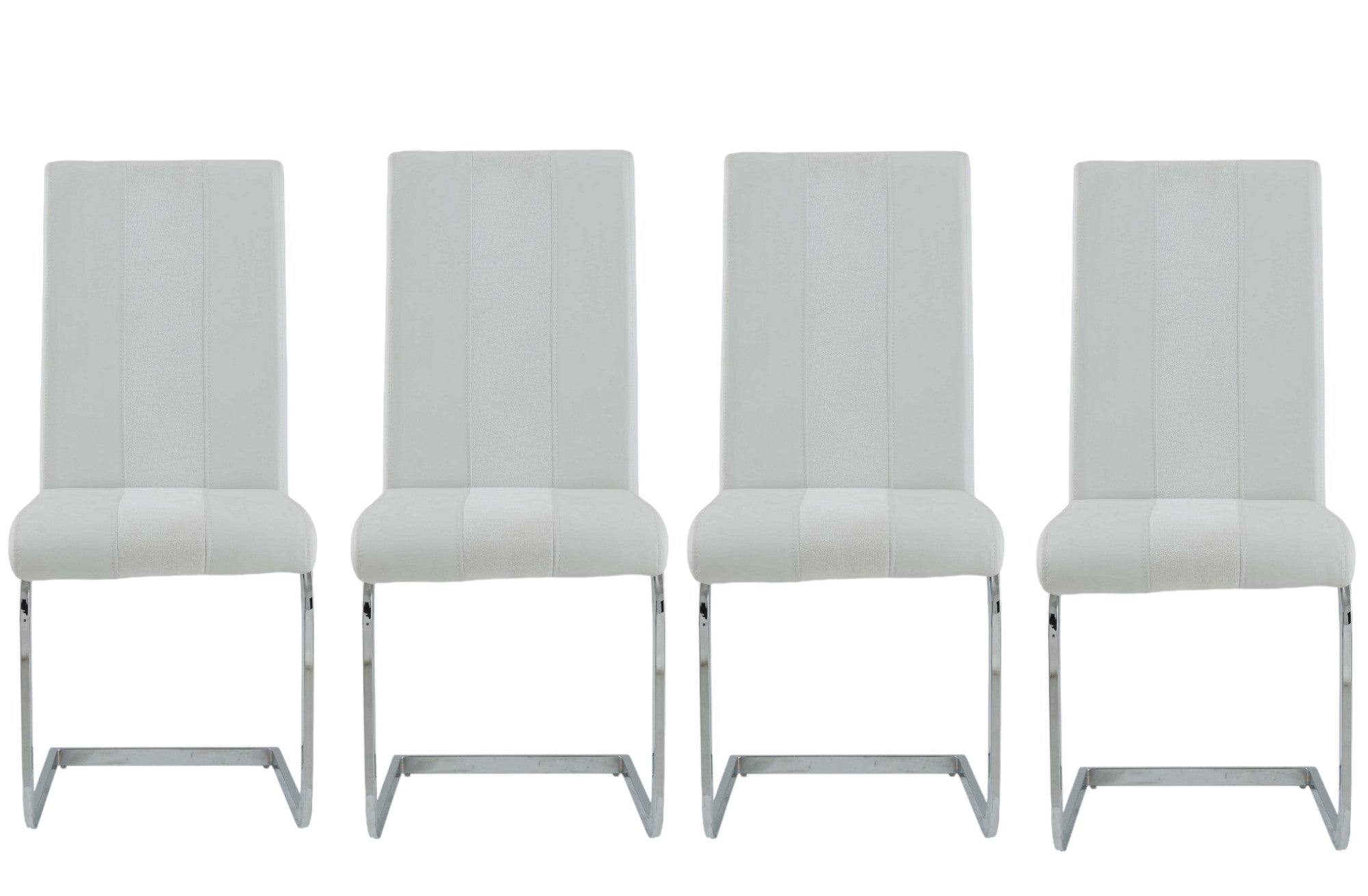 Set of Four White and Silver Upholstered Faux Leather Dining Side Chairs-3