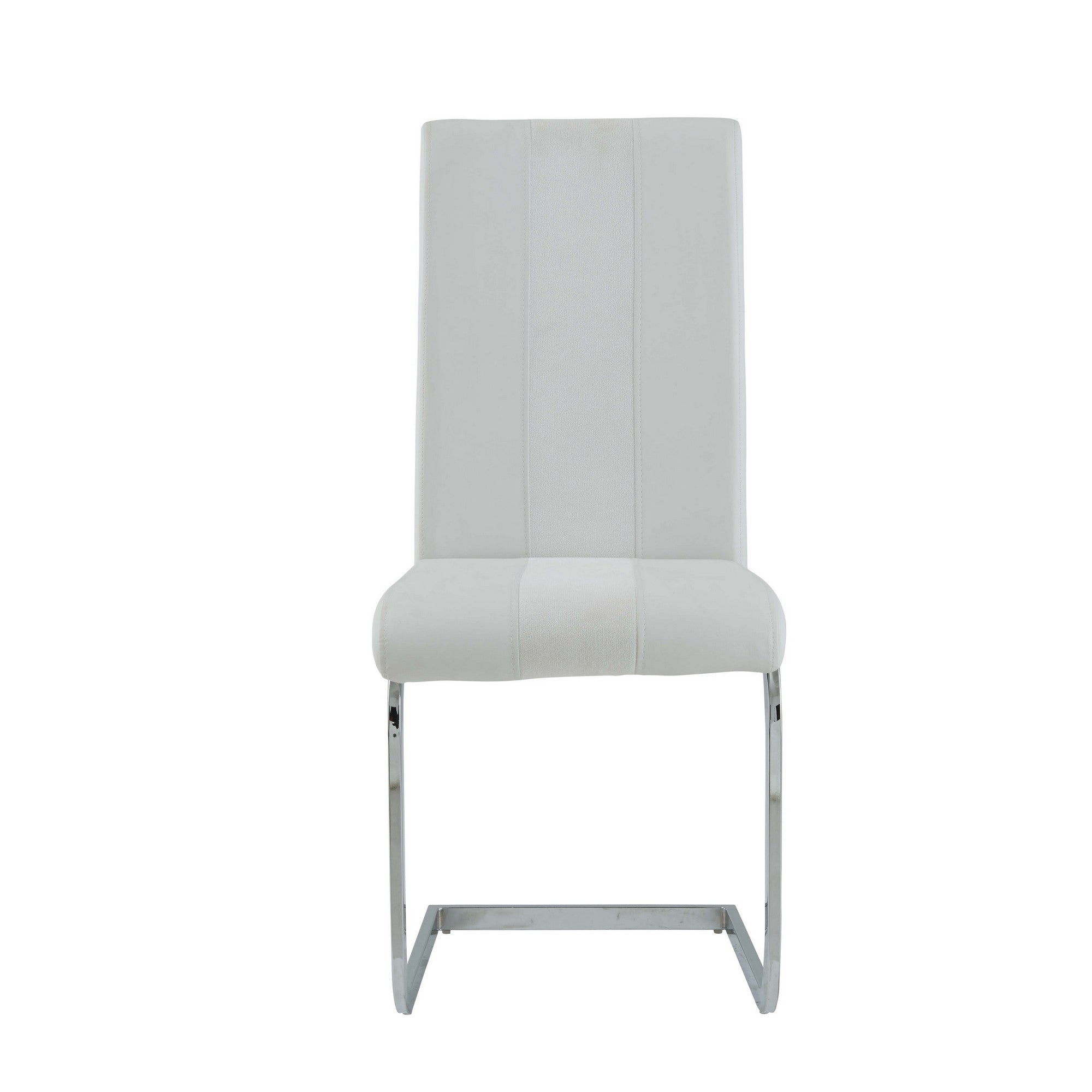 Set of Four White and Silver Upholstered Faux Leather Dining Side Chairs-0