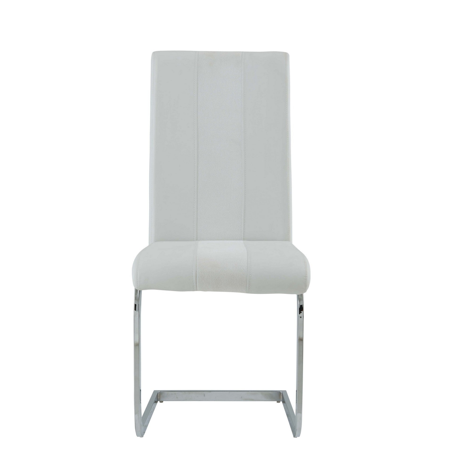 Set of Four White and Silver Upholstered Faux Leather Dining Side Chairs-8