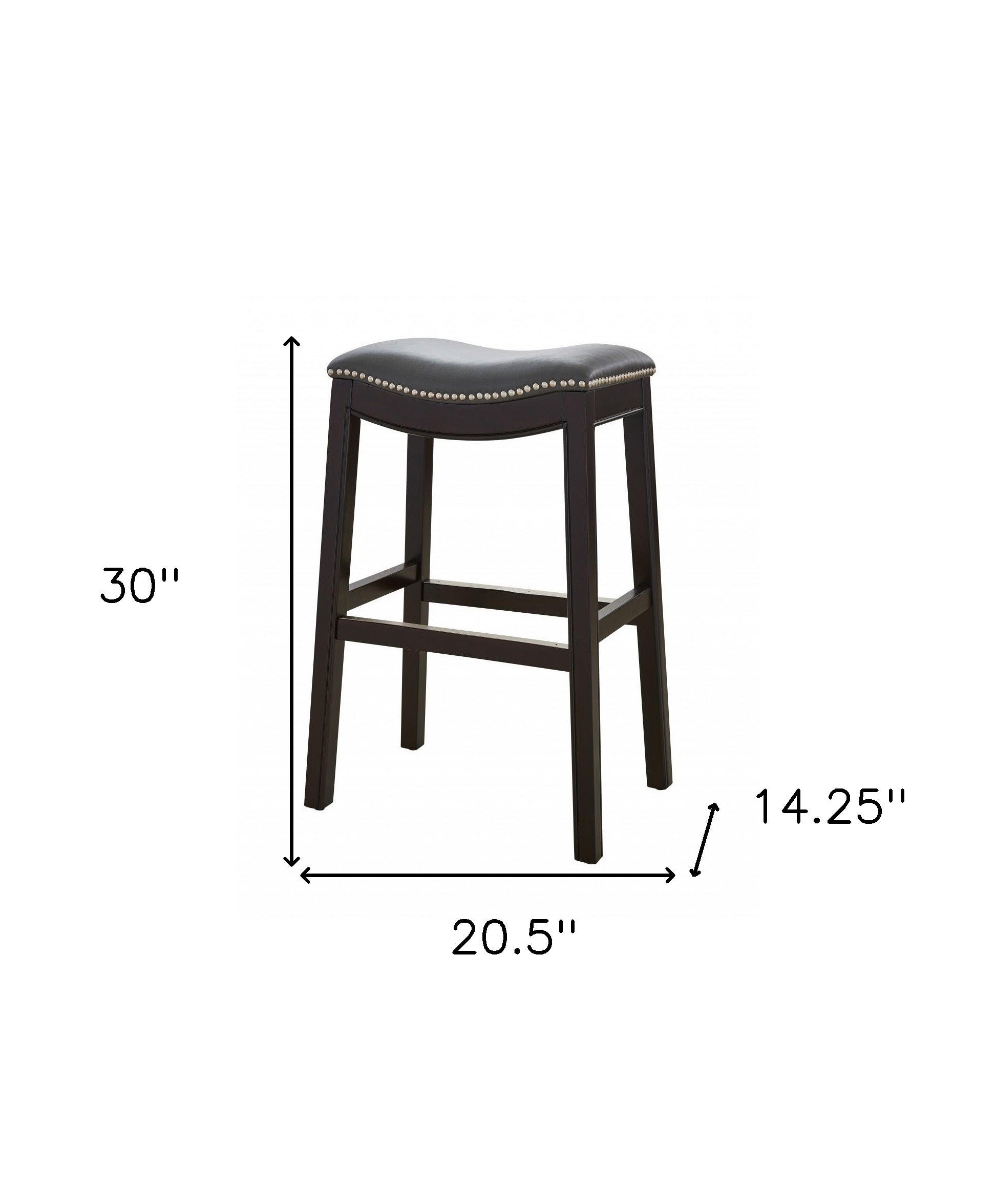 31" Gray and Espresso Faux Leather and Solid Wood Backless Bar Height Bar Chair-6