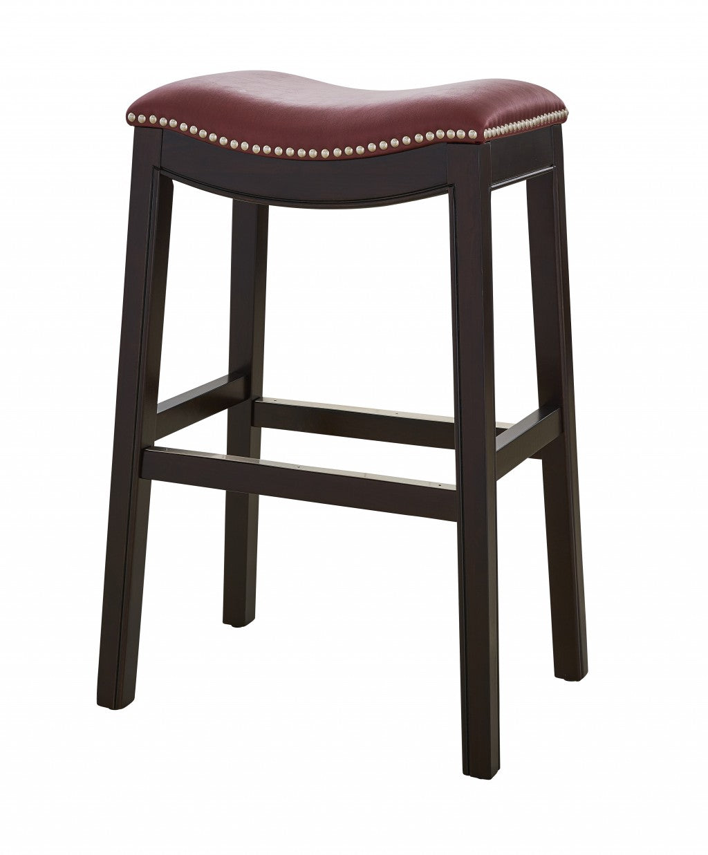 31" Dark Red and Espresso Solid Wood Backless Bar Chair-2