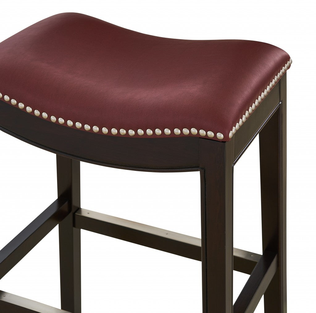 31" Dark Red and Espresso Solid Wood Backless Bar Chair-5