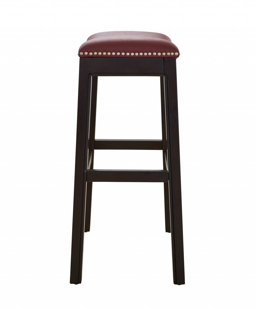 31" Dark Red and Espresso Solid Wood Backless Bar Chair-3