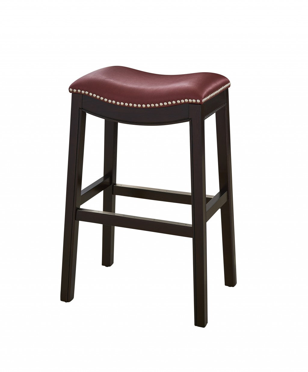 31" Dark Red and Espresso Solid Wood Backless Bar Chair-4