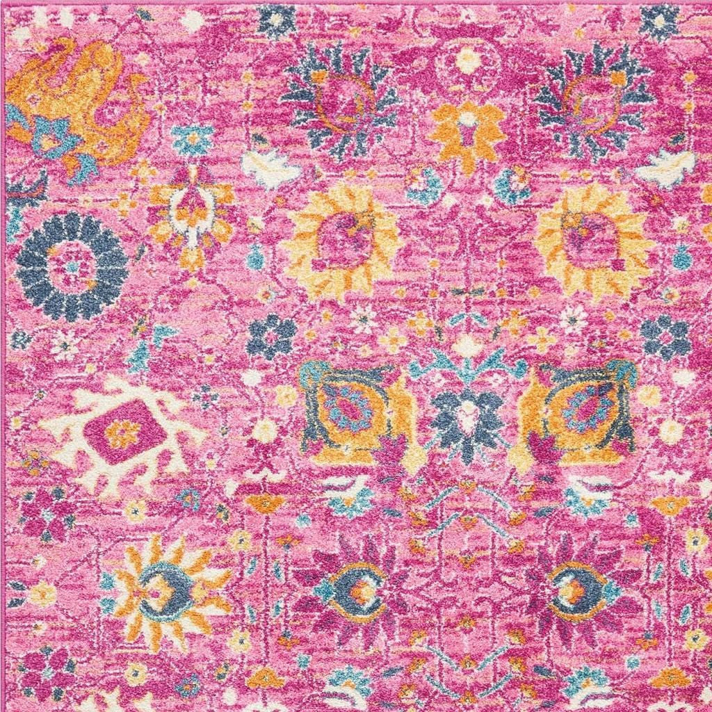5' X 7' Fuchsia And Orange Floral Distressed Area Rug-2
