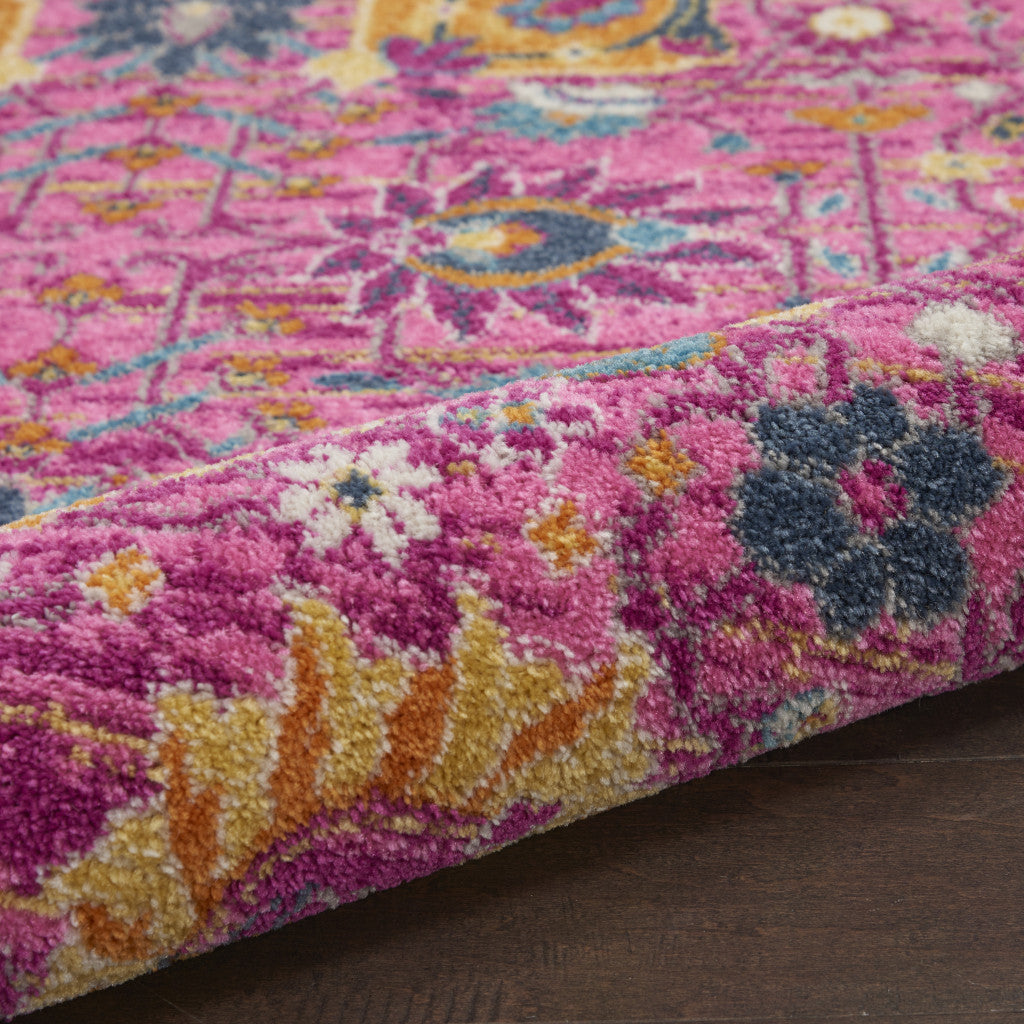 5' X 7' Fuchsia And Orange Floral Distressed Area Rug-6