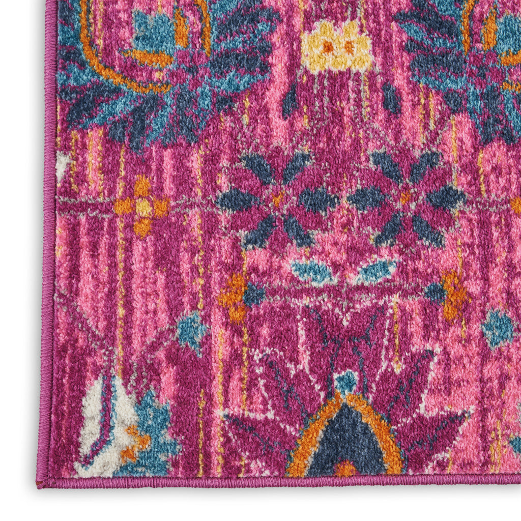 5' X 7' Fuchsia And Orange Floral Distressed Area Rug-7