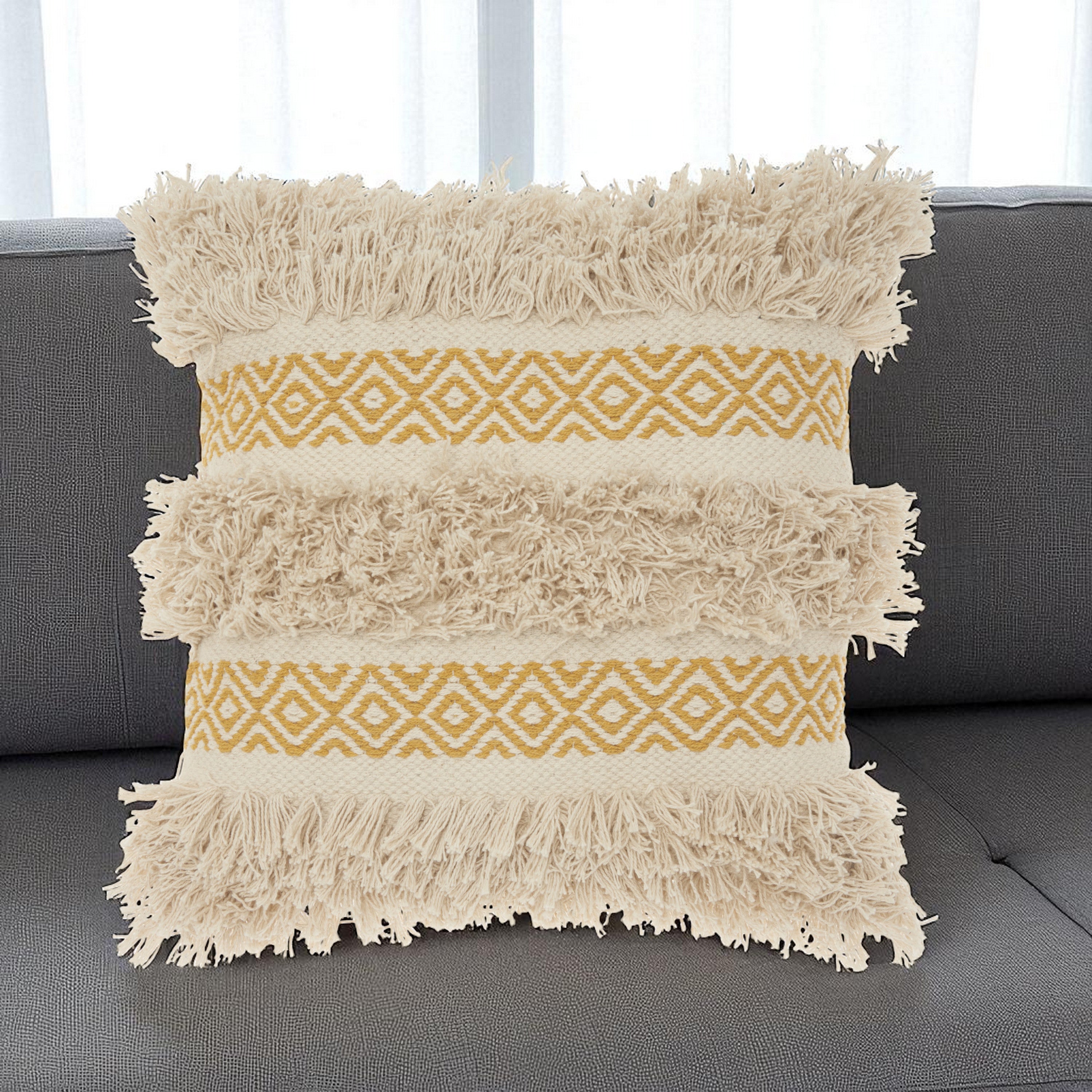 Mustard Diamond Patterned Throw Pillow-0