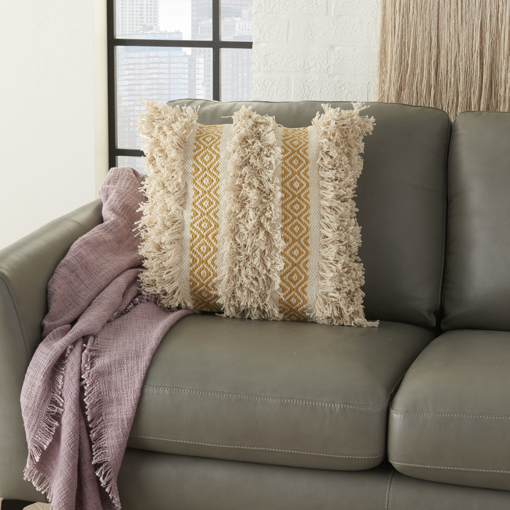 Mustard Diamond Patterned Throw Pillow-4