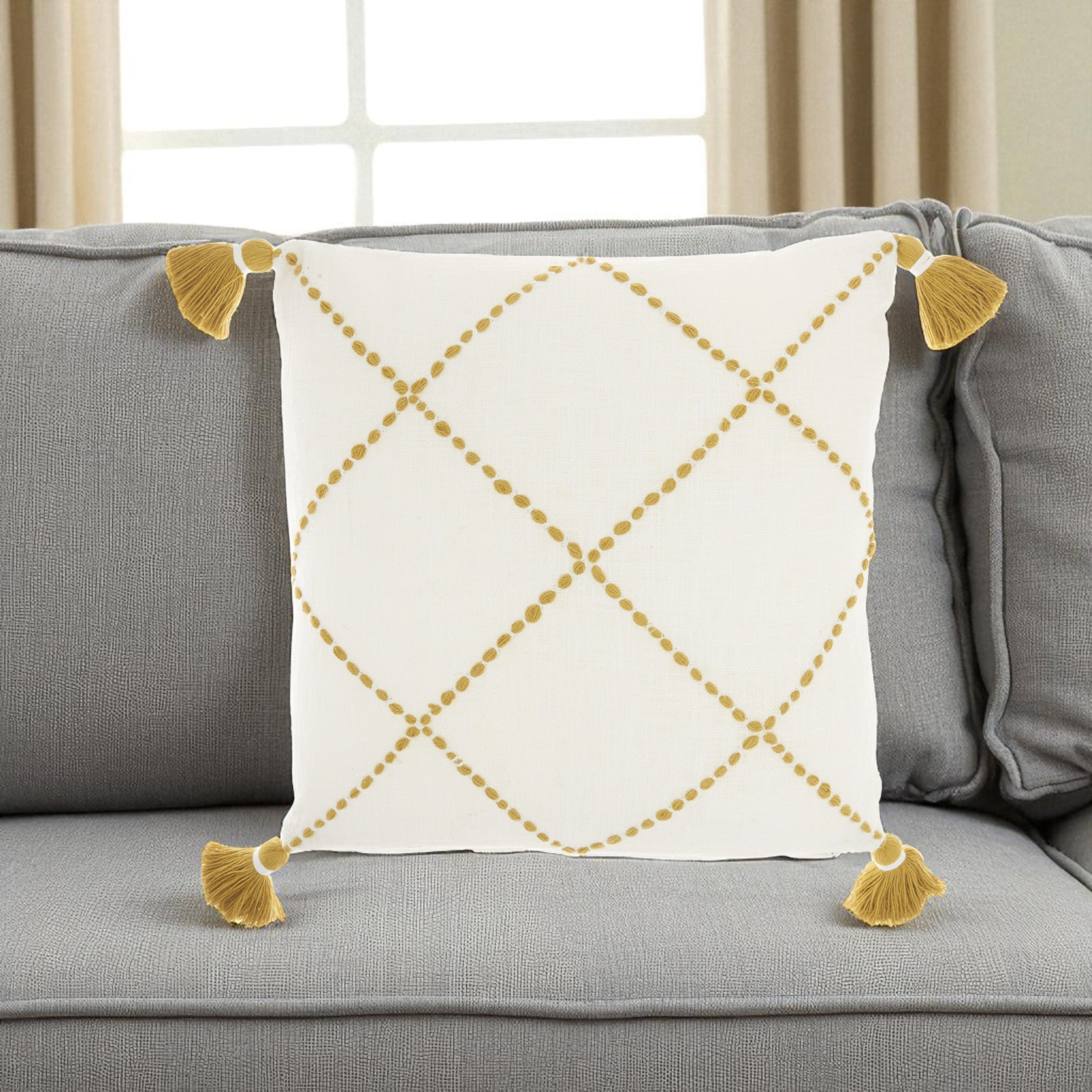 Boho Mustard Cotton Accent Throw Pillow-0