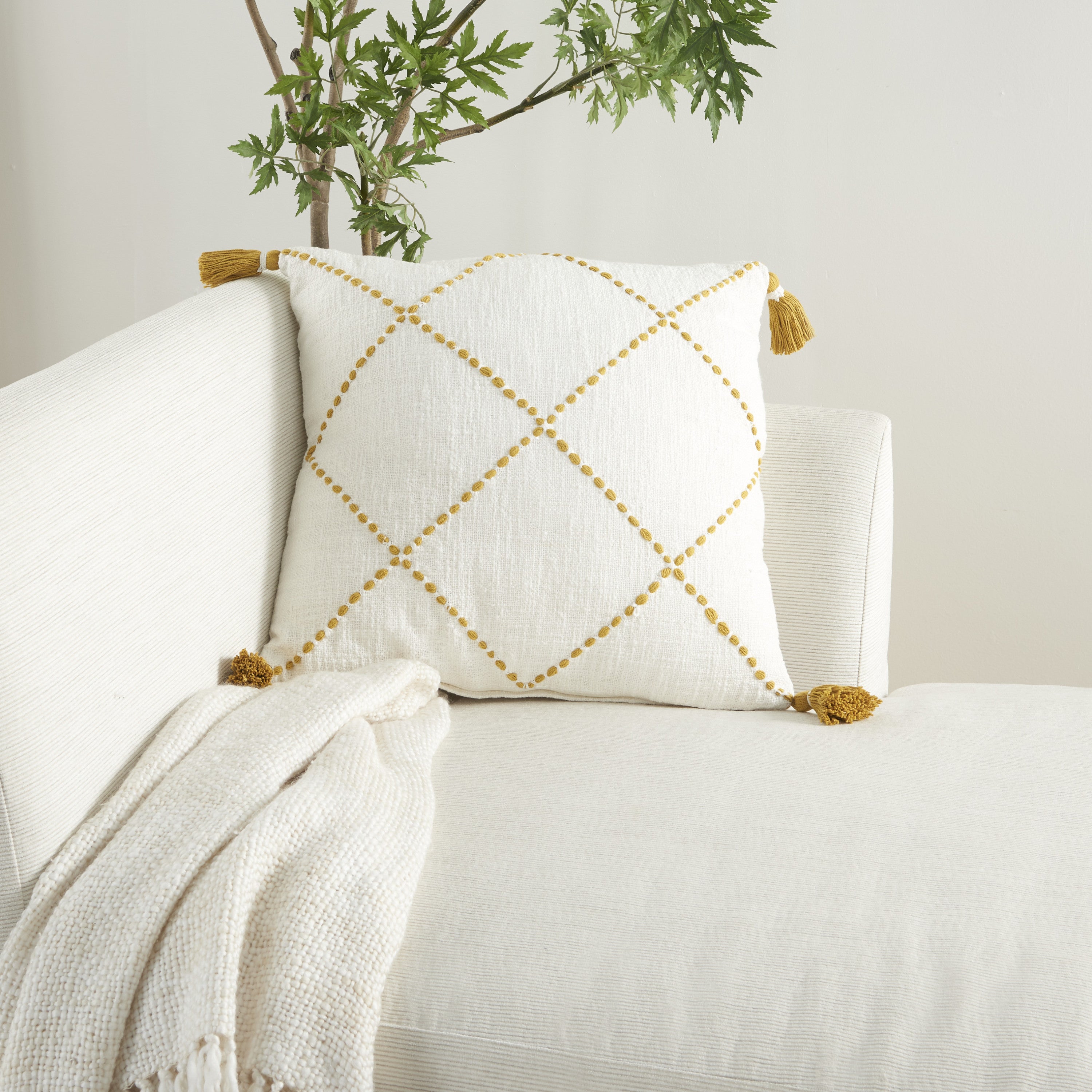 Boho Mustard Cotton Accent Throw Pillow-5