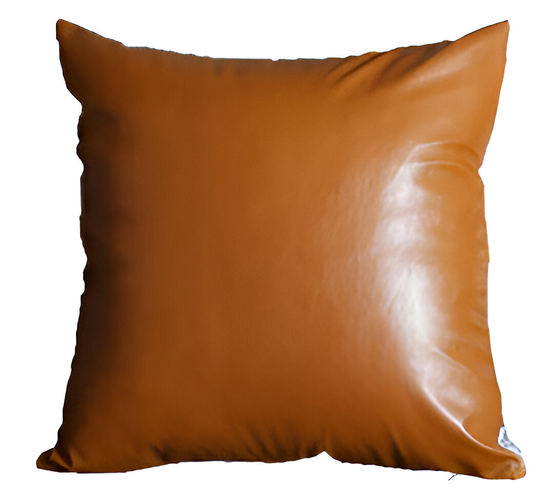 Set of Two 17" Brown Faux Leather Throw Pillow Covers-1
