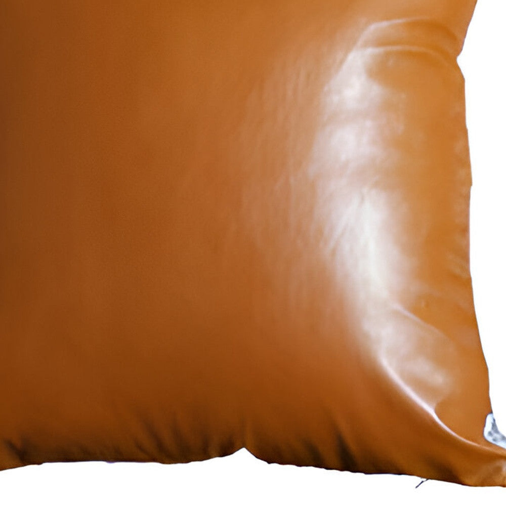 Set of Two 17" Brown Faux Leather Throw Pillow Covers-2