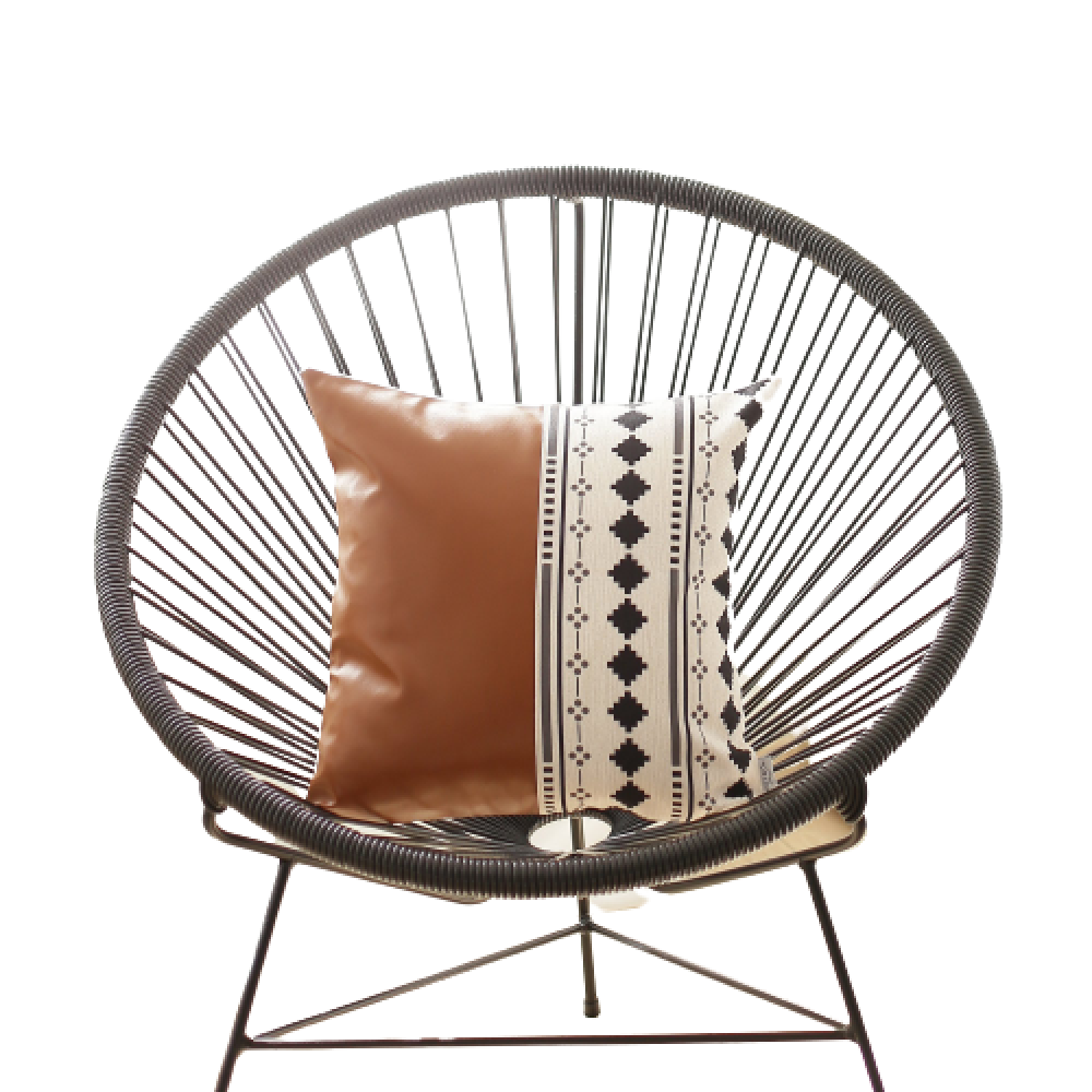 Set of Two 17" Brown And White Faux Leather Throw Pillow Covers-2