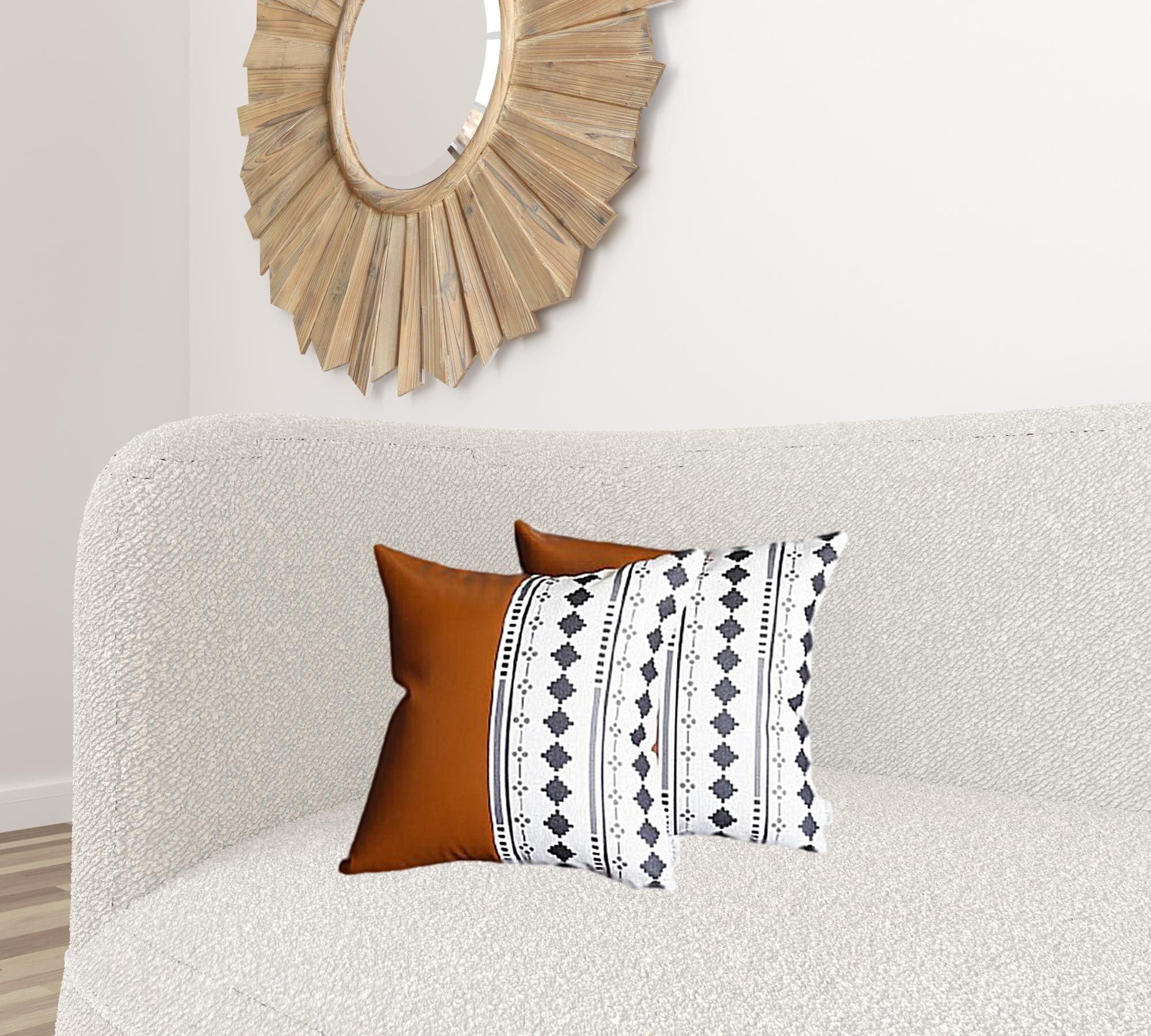 Set of Two 17" Brown And White Faux Leather Throw Pillow Covers-0