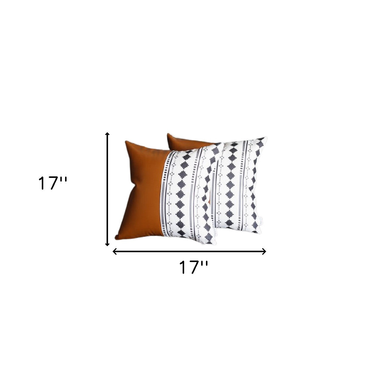 Set of Two 17" Brown And White Faux Leather Throw Pillow Covers-6