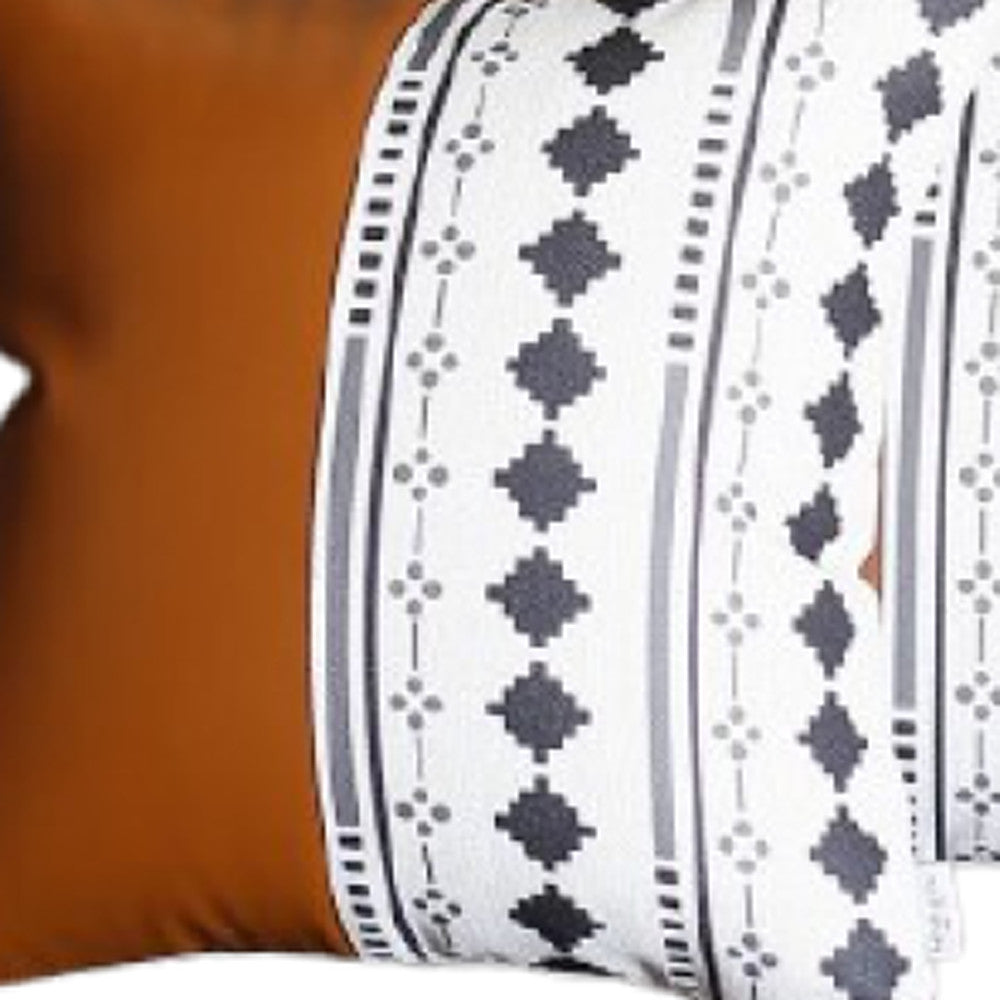 Set of Two 17" Brown And White Faux Leather Throw Pillow Covers-3