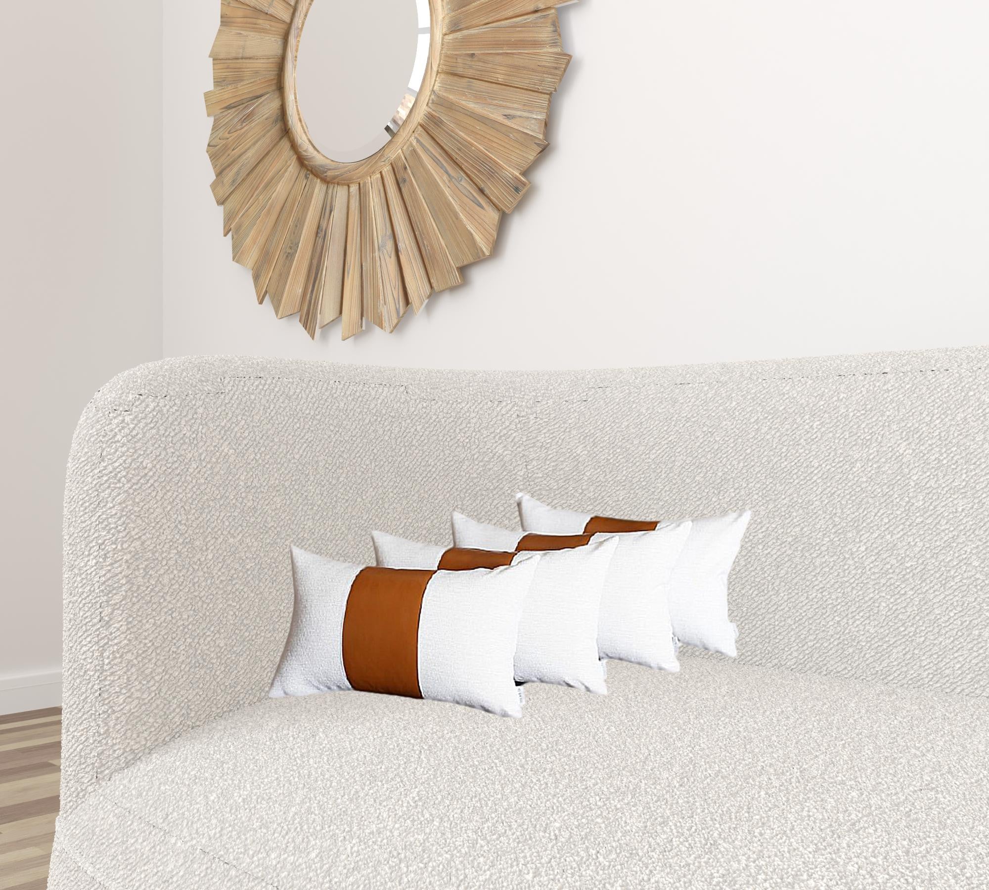 Set of Four 12" X 20" Brown And White Faux Leather Throw Pillow Covers-0