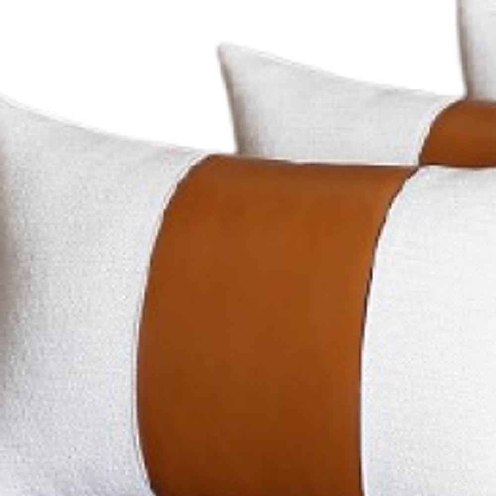 Set of Four 12" X 20" Brown And White Faux Leather Throw Pillow Covers-2