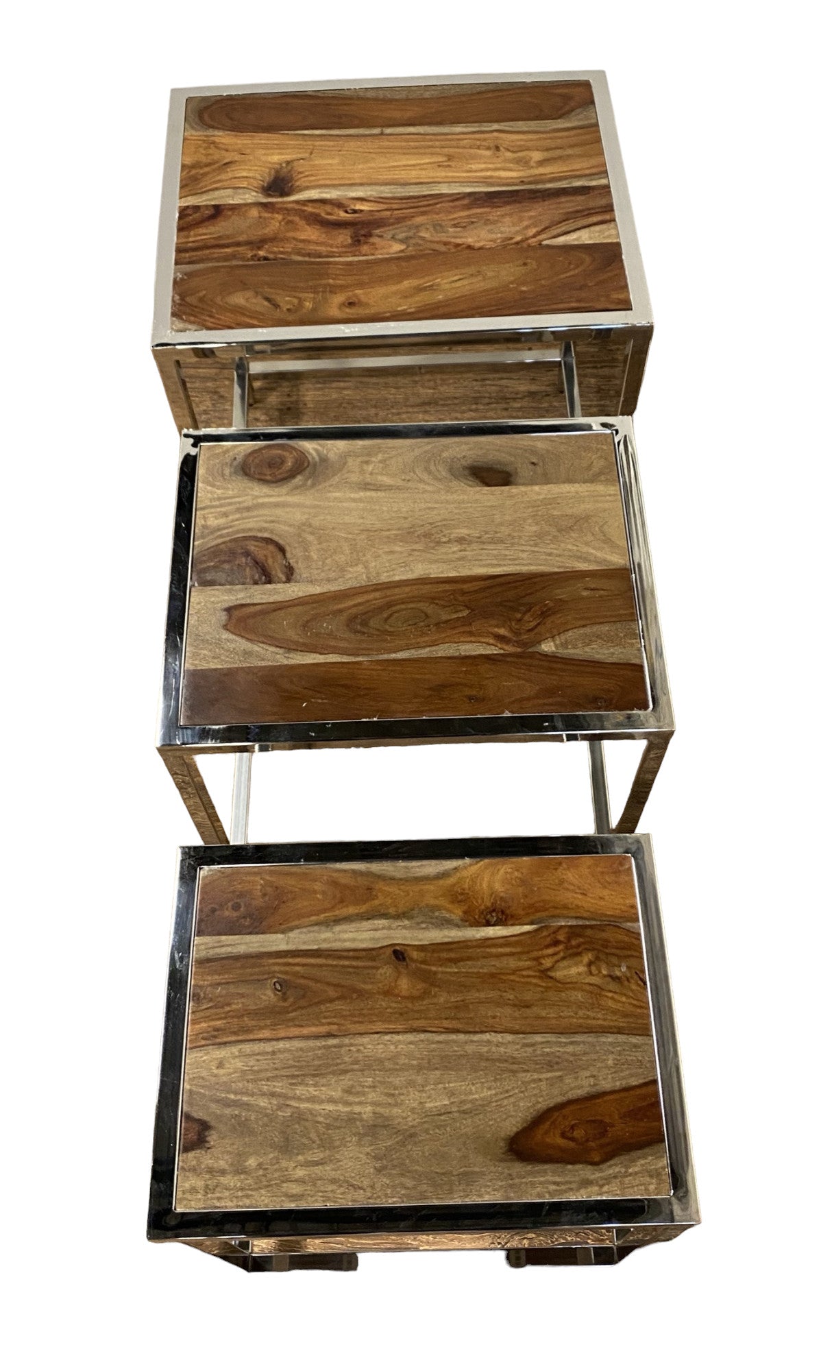 Set of Three 21" Silver And Brown Solid Wood Nested Tables-2
