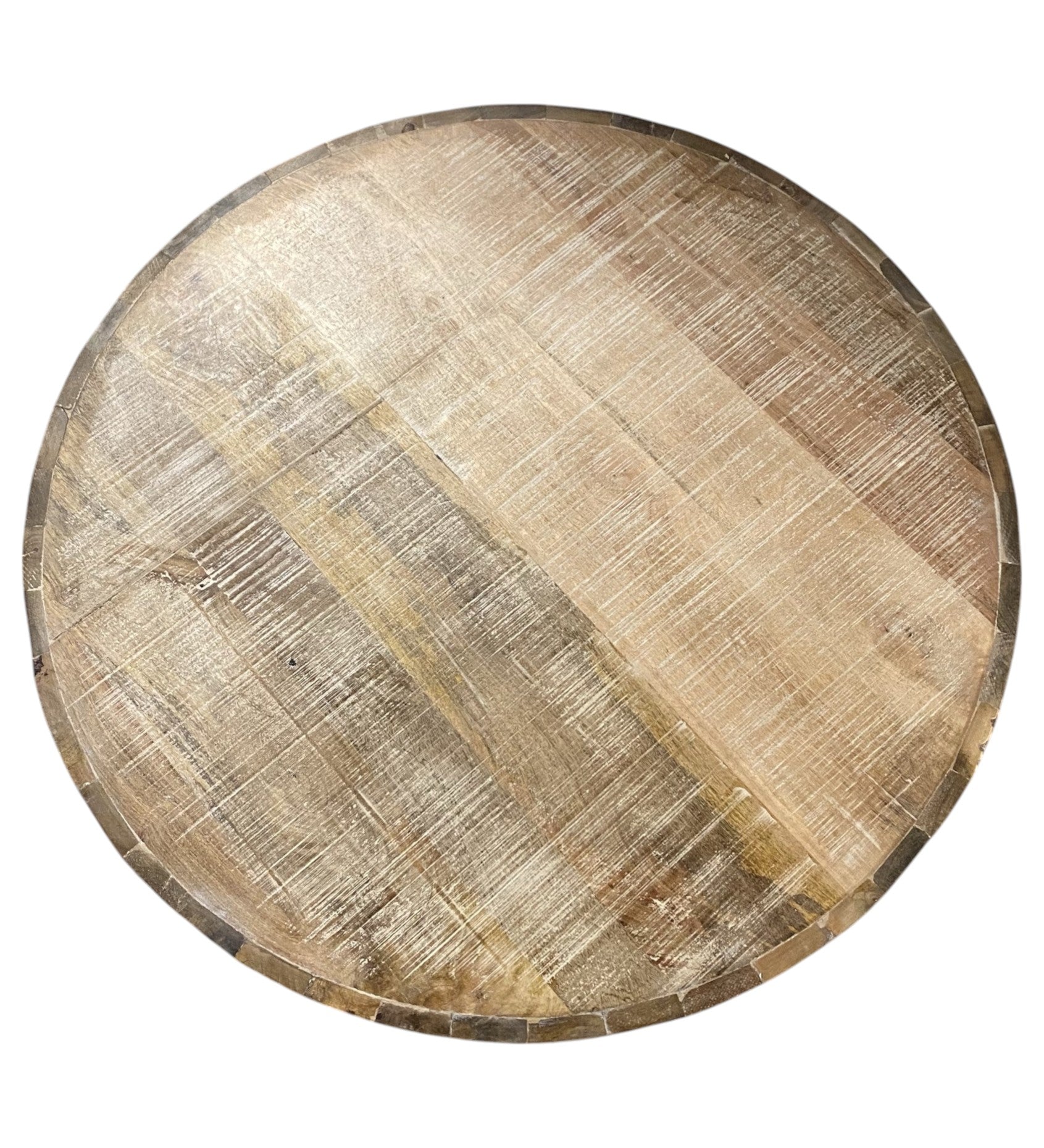 32" Brown Solid Wood Round Distressed Drum Coffee Table-1