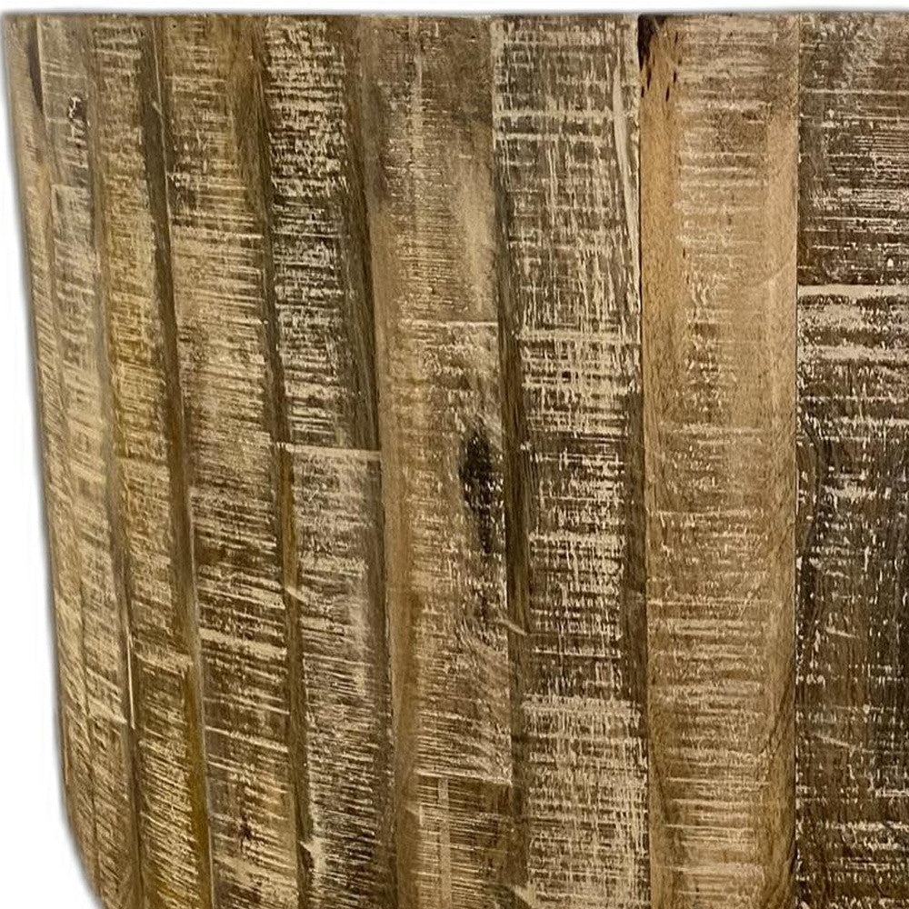 32" Brown Solid Wood Round Distressed Drum Coffee Table-5