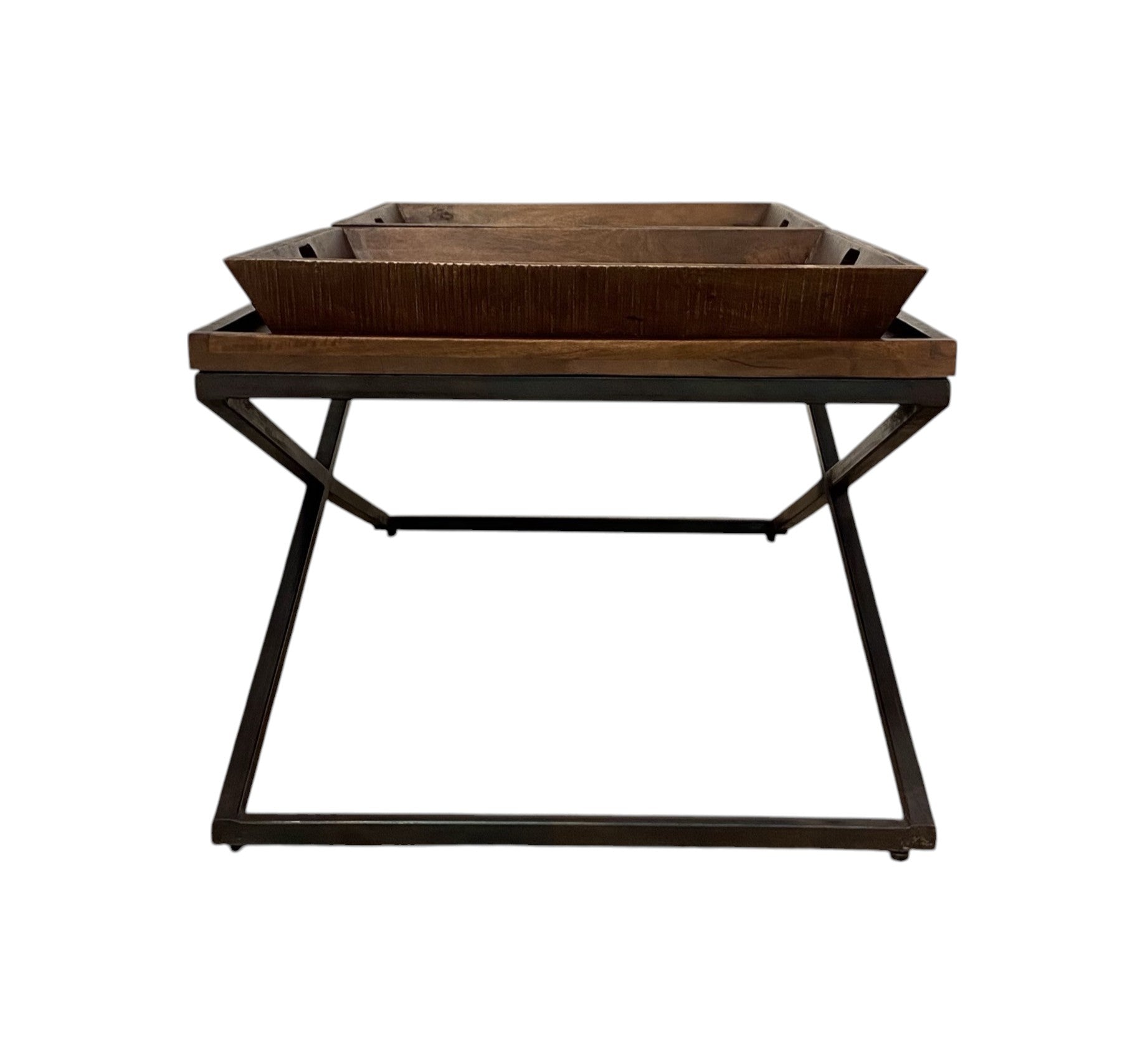 27" Brown And Black Solid Wood Cross Legs Coffee Table-2