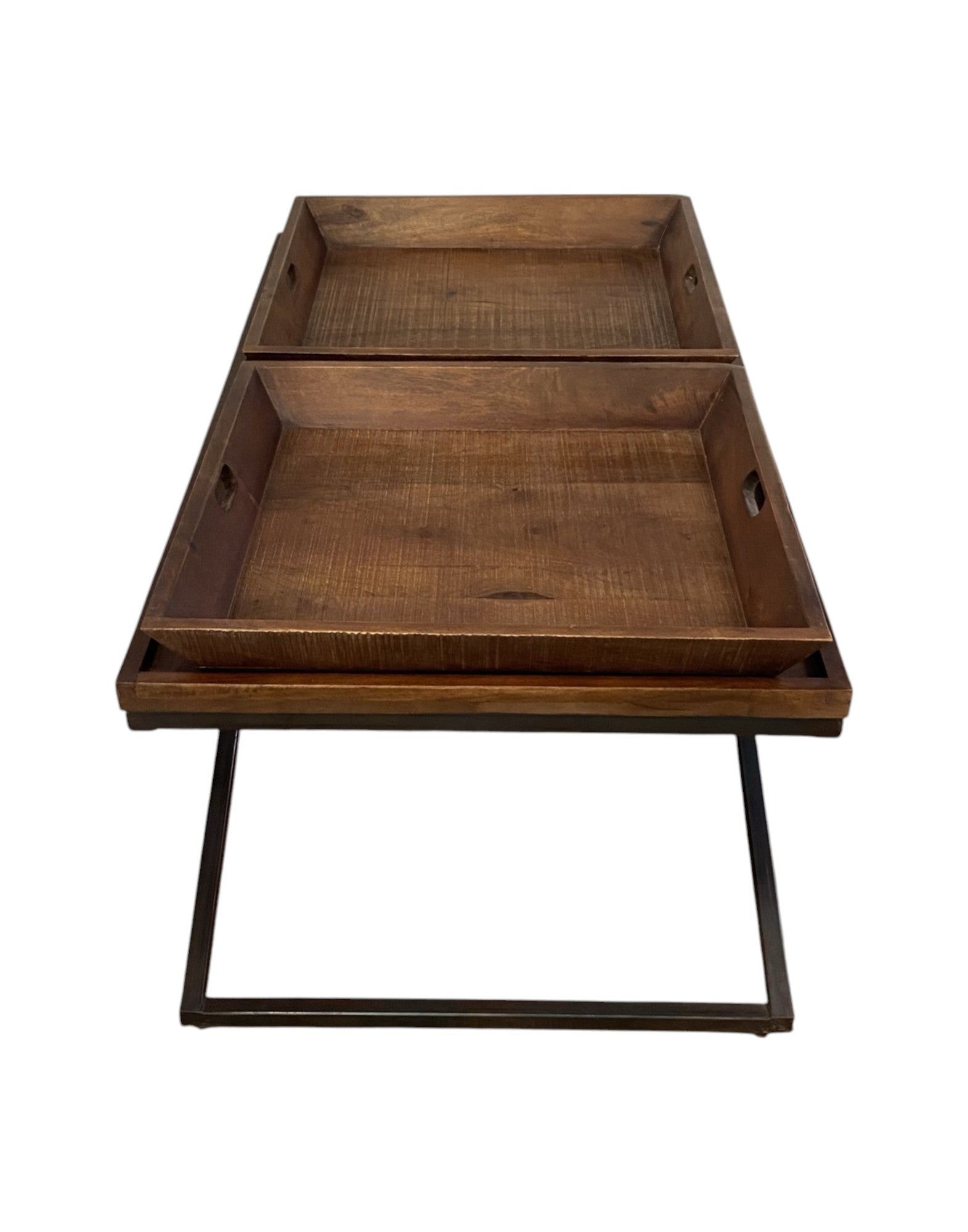 27" Brown And Black Solid Wood Cross Legs Coffee Table-3