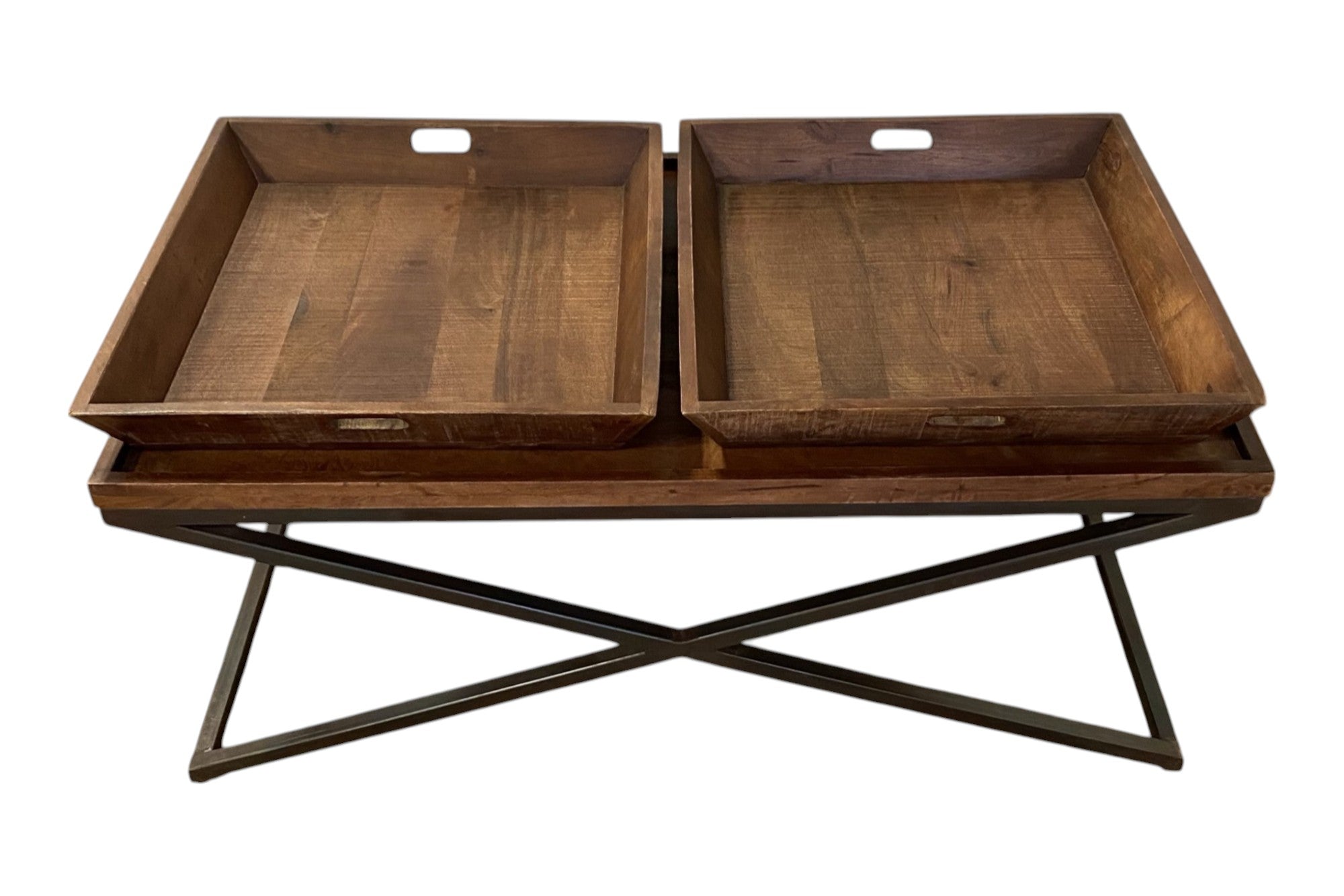 27" Brown And Black Solid Wood Cross Legs Coffee Table-4