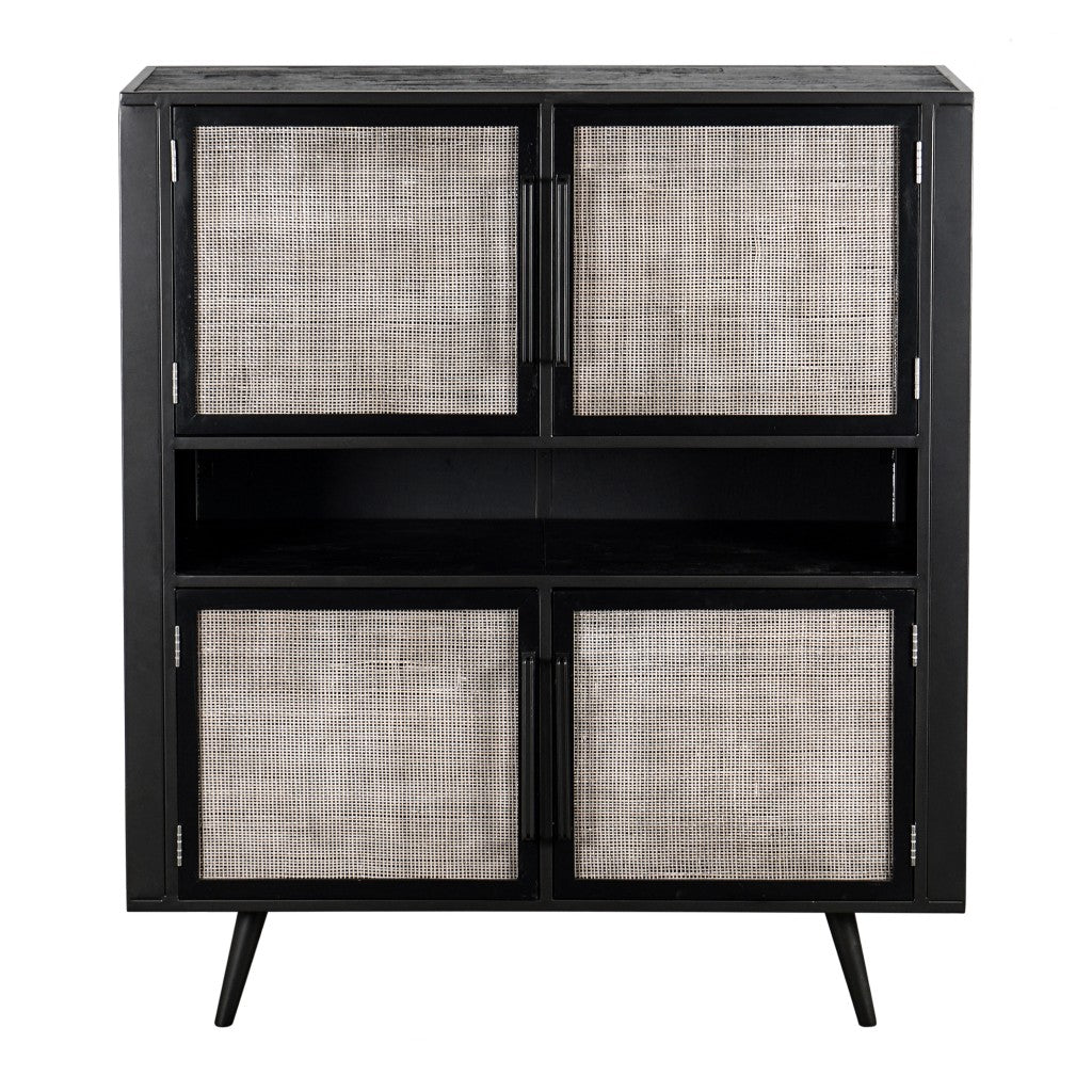 51" Black And Natural Wood And Rattan Accent Cabinet-1