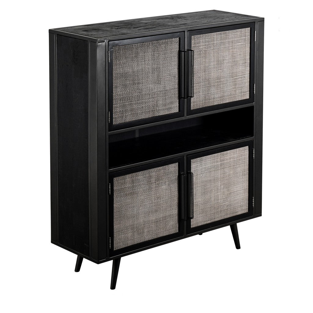 51" Black And Natural Wood And Rattan Accent Cabinet-2