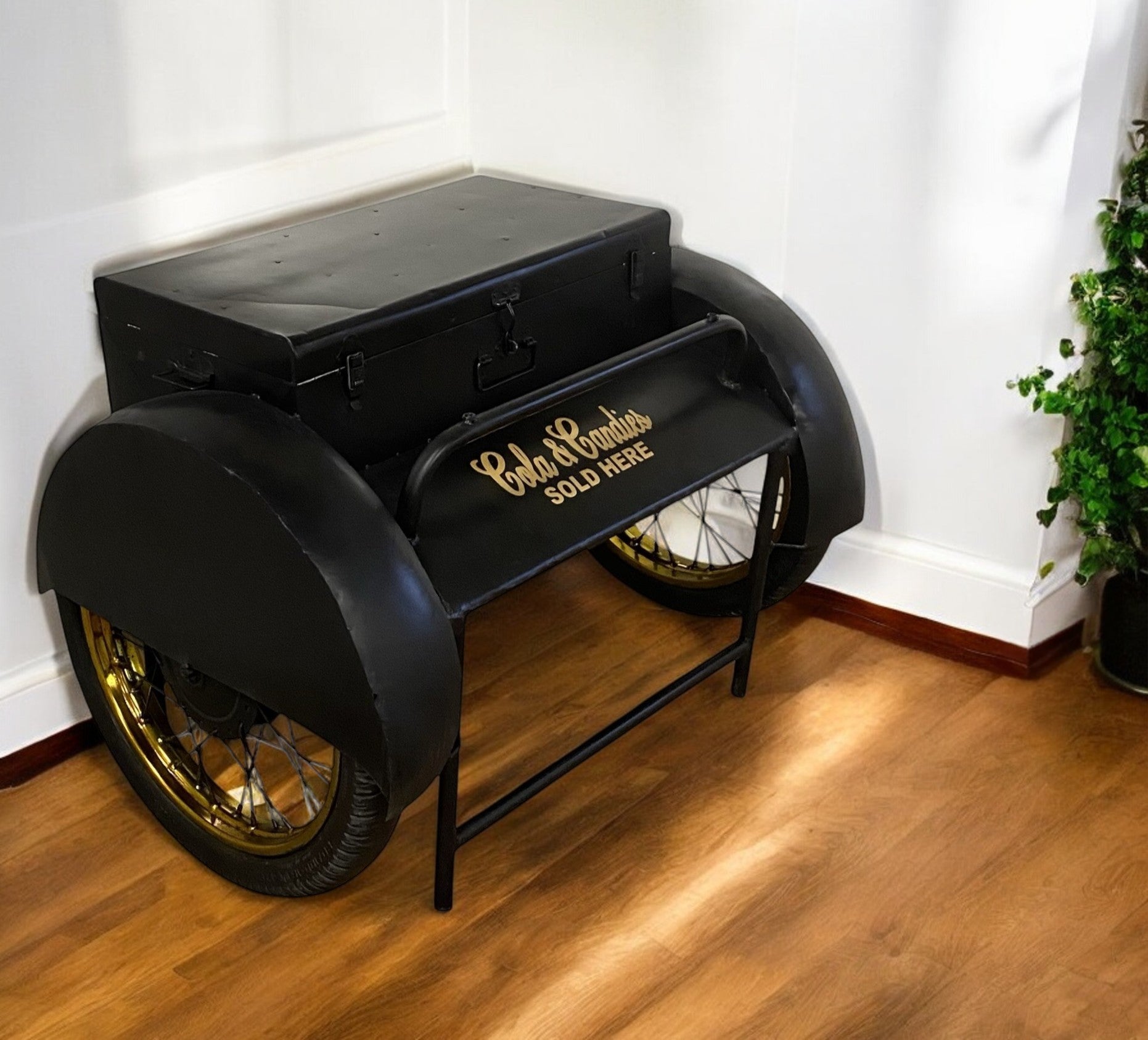 Black Old Time Delivery Box Table With Storage-0