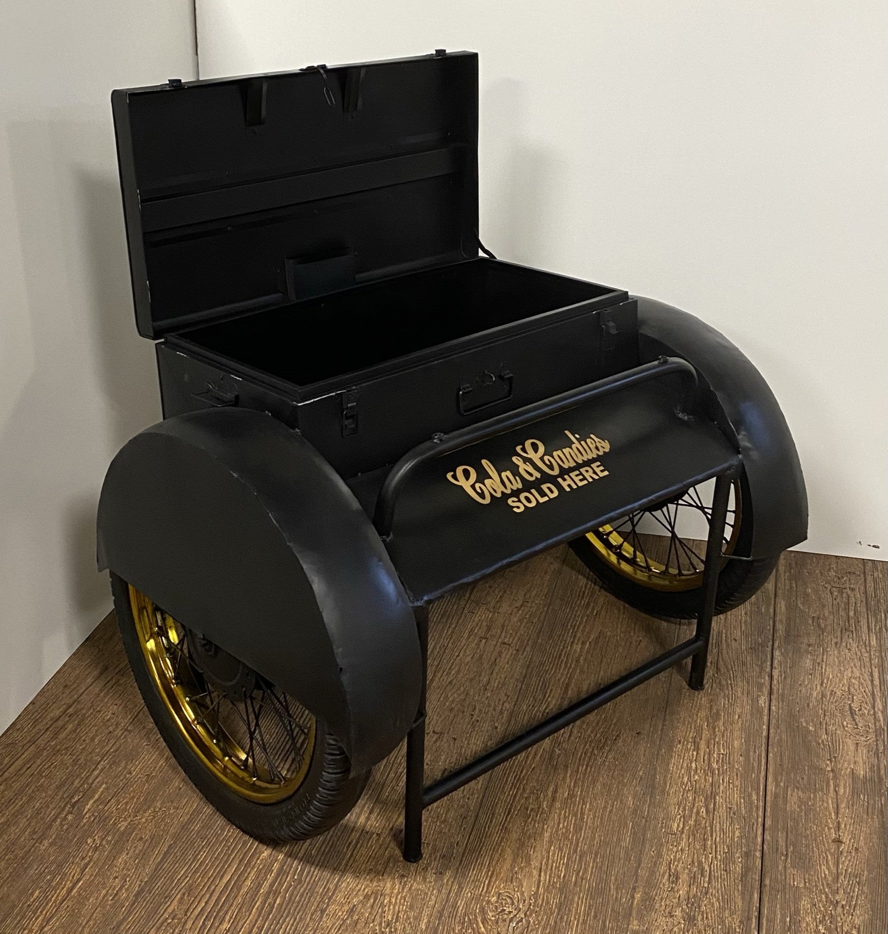 Black Old Time Delivery Box Table With Storage-7