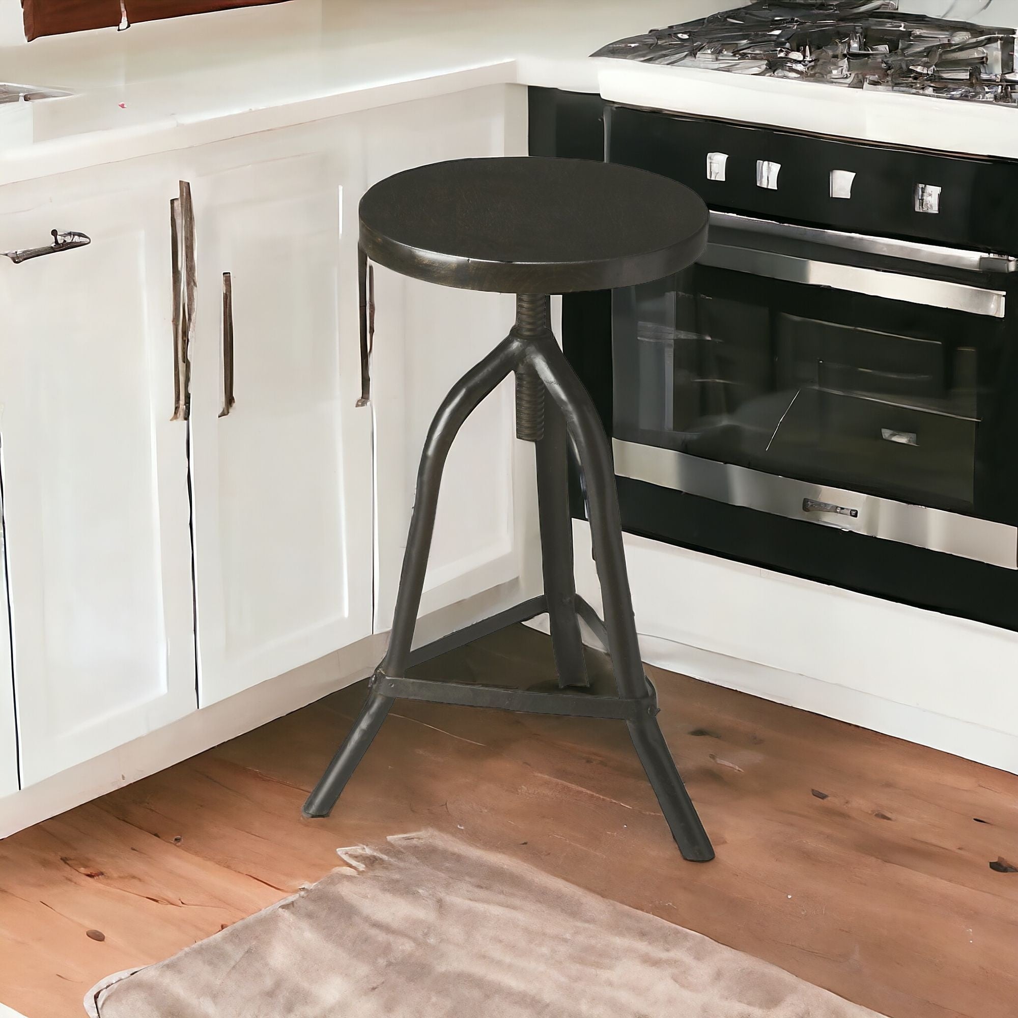 Black Solid Wood And Iron Backless Adjustable Height Bar Chair-1