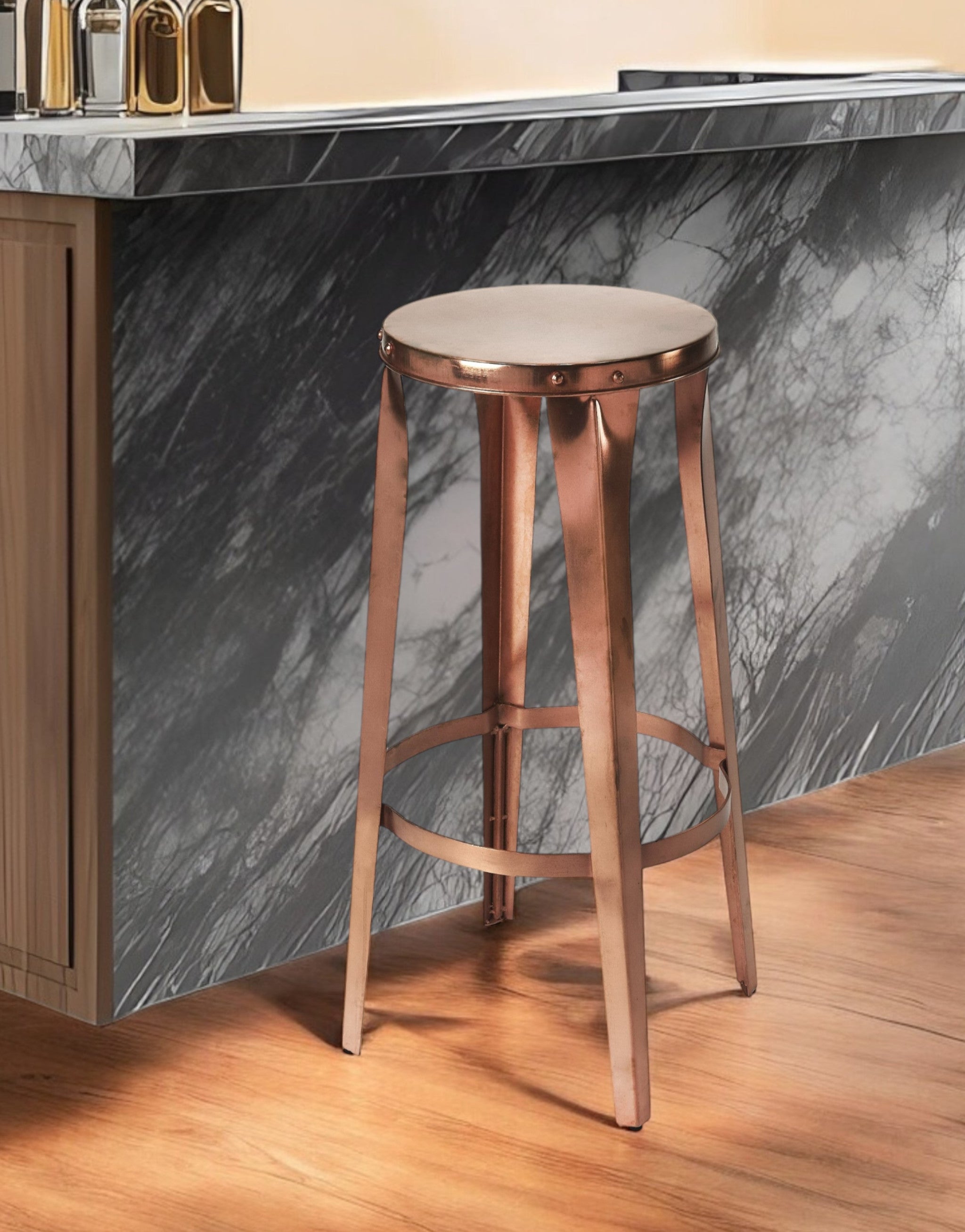 30" Copper Iron Backless Bar Height Bar Chair-0