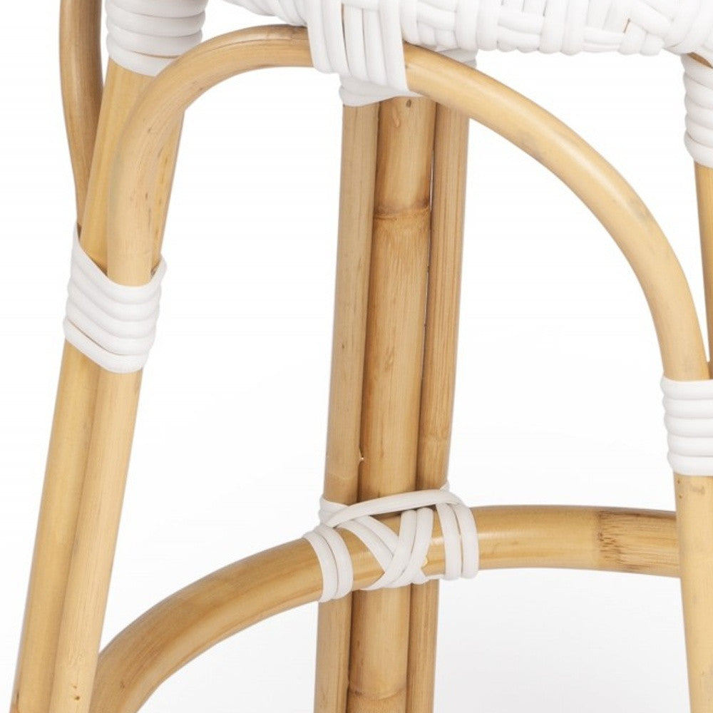 24" White and Natural Heavy Duty Rattan Backless Counter Height Bar Chair-8