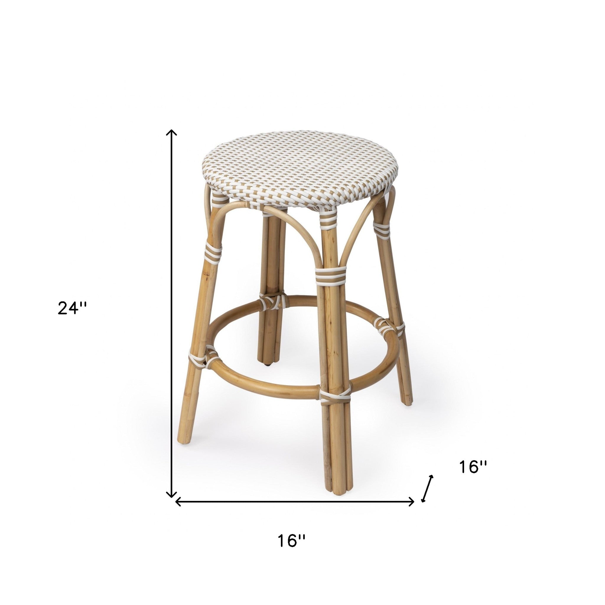 24" Natural and White Heavy Duty Plastic and Rattan Backless Counter Height Bar Chair-8