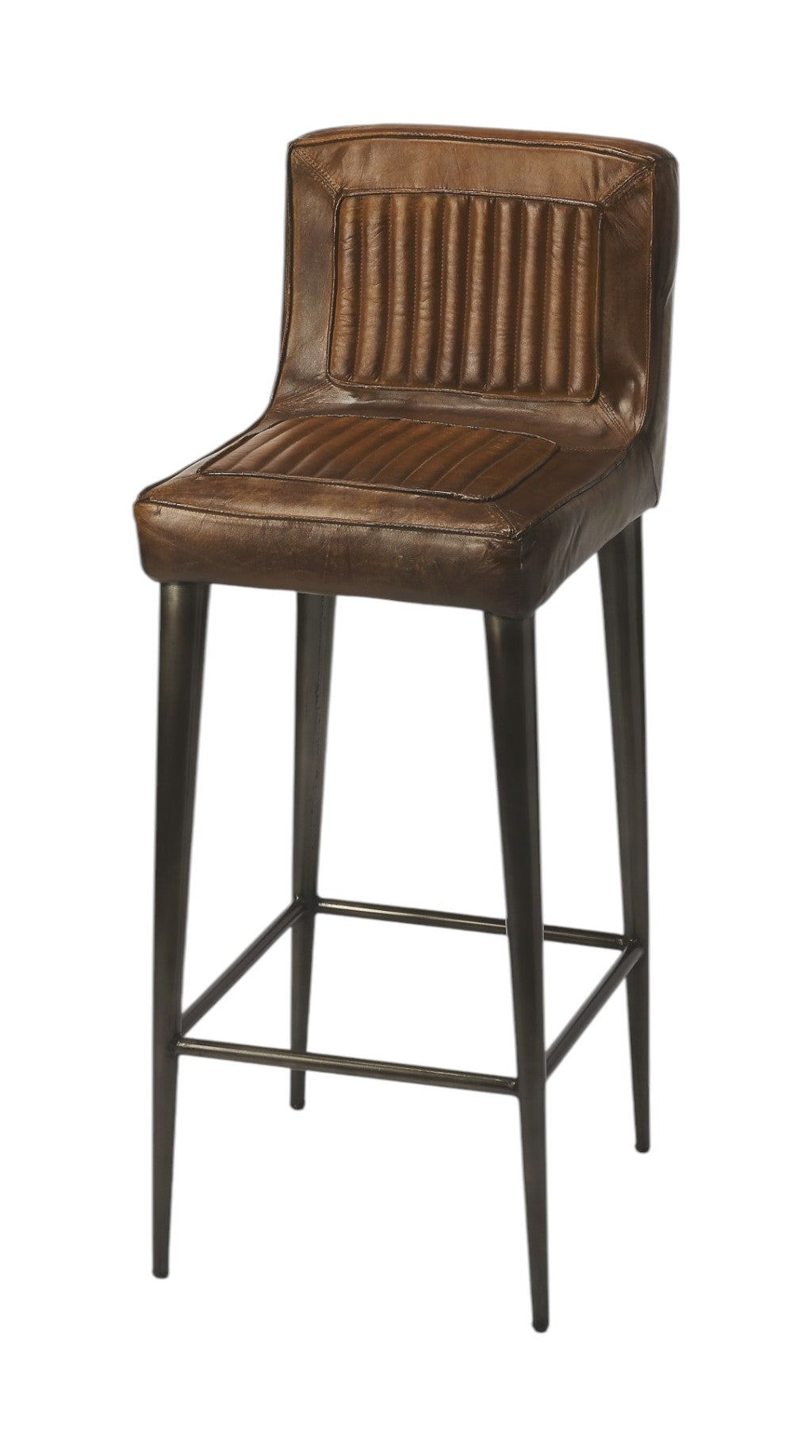 32" Brown and Black Manufactured Wood and Iron Bar Chair-0