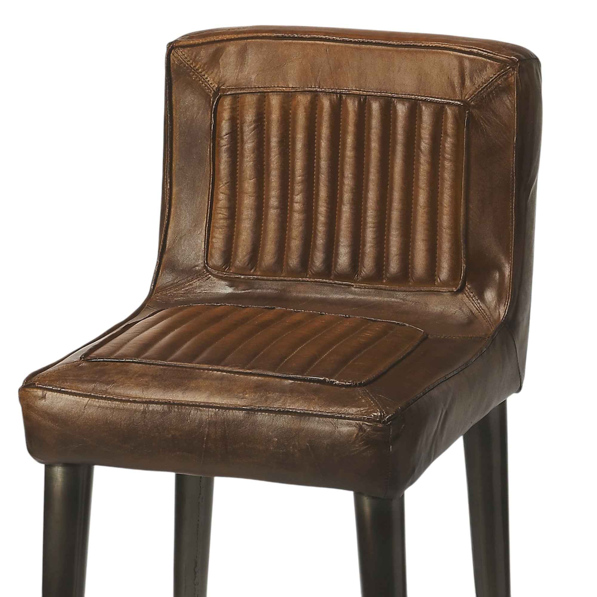 32" Brown and Black Manufactured Wood and Iron Bar Chair-3