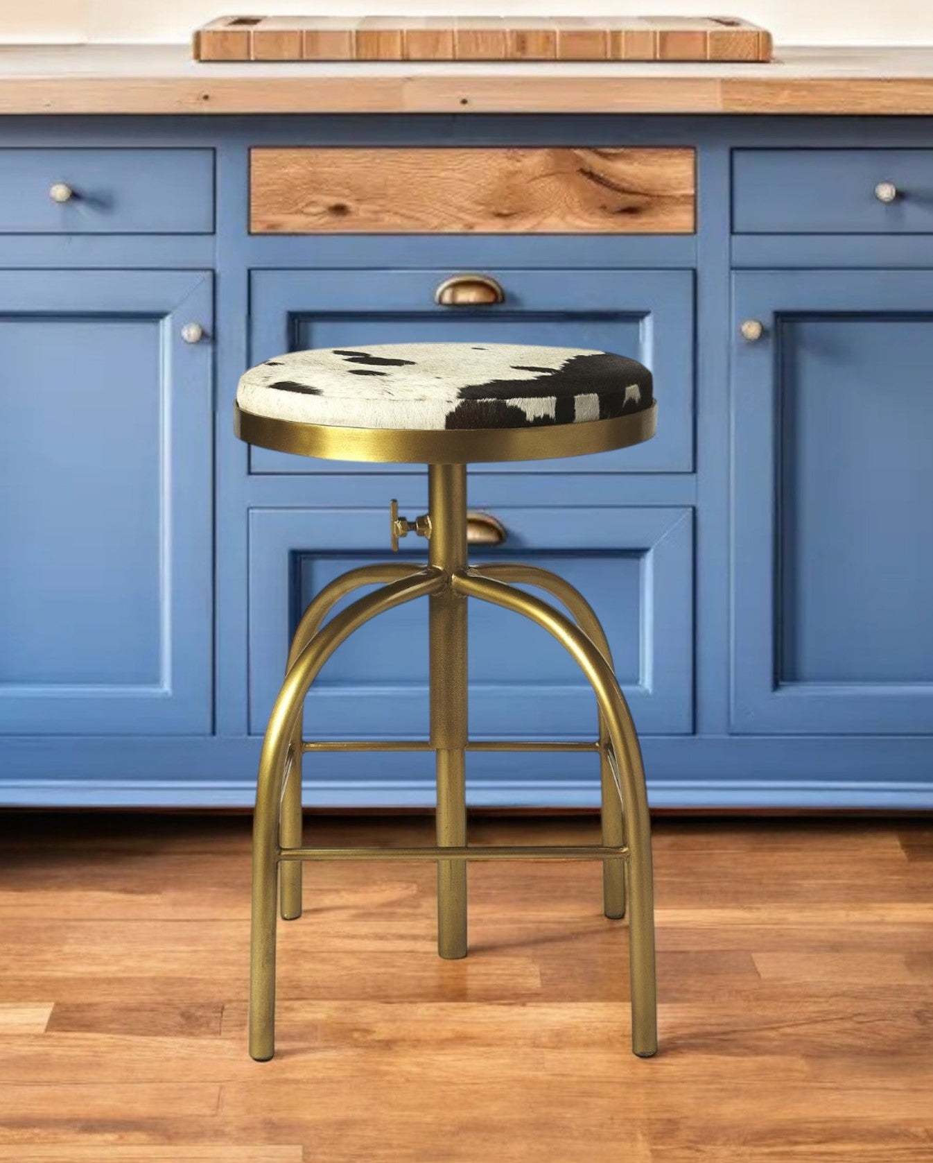 Black Off White and Gold Iron Backless Adjustable Height Swivel Bar Chair-1