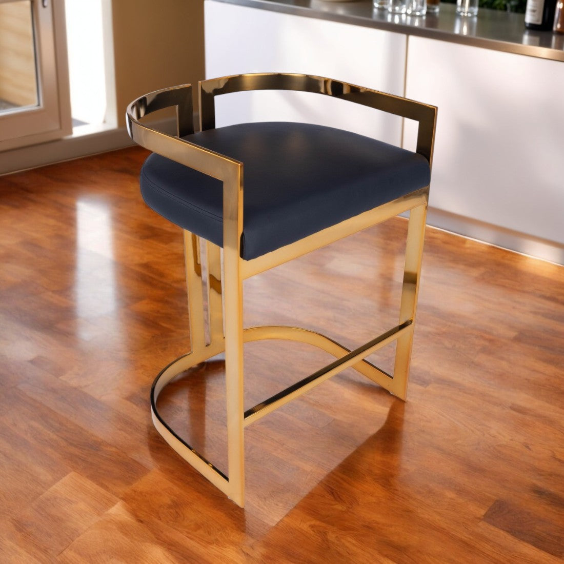 28" Black and Gold Iron Low Back Counter Height Bar Chair-0