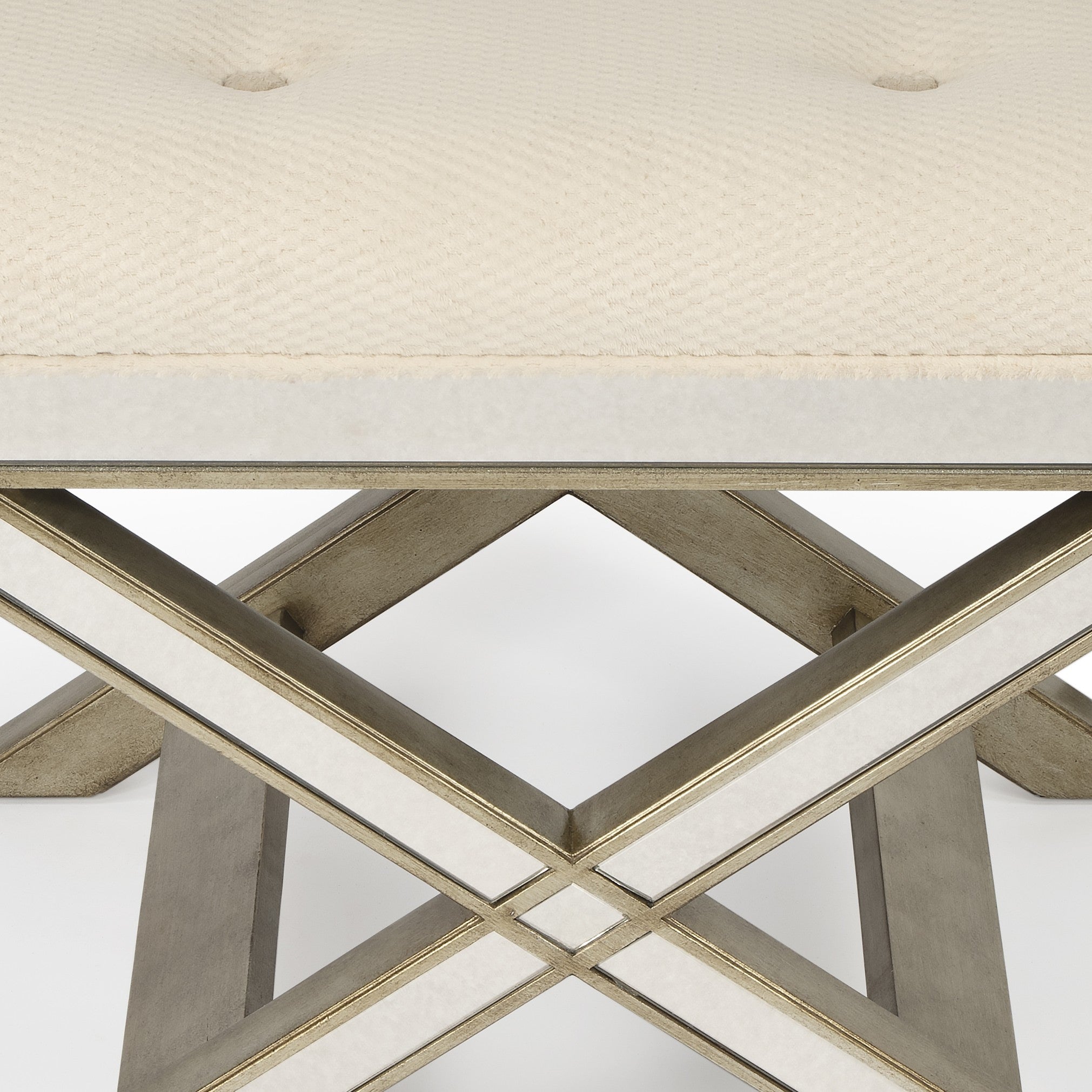 26" Ivory Cotton and Brown Tufted Ottoman-6