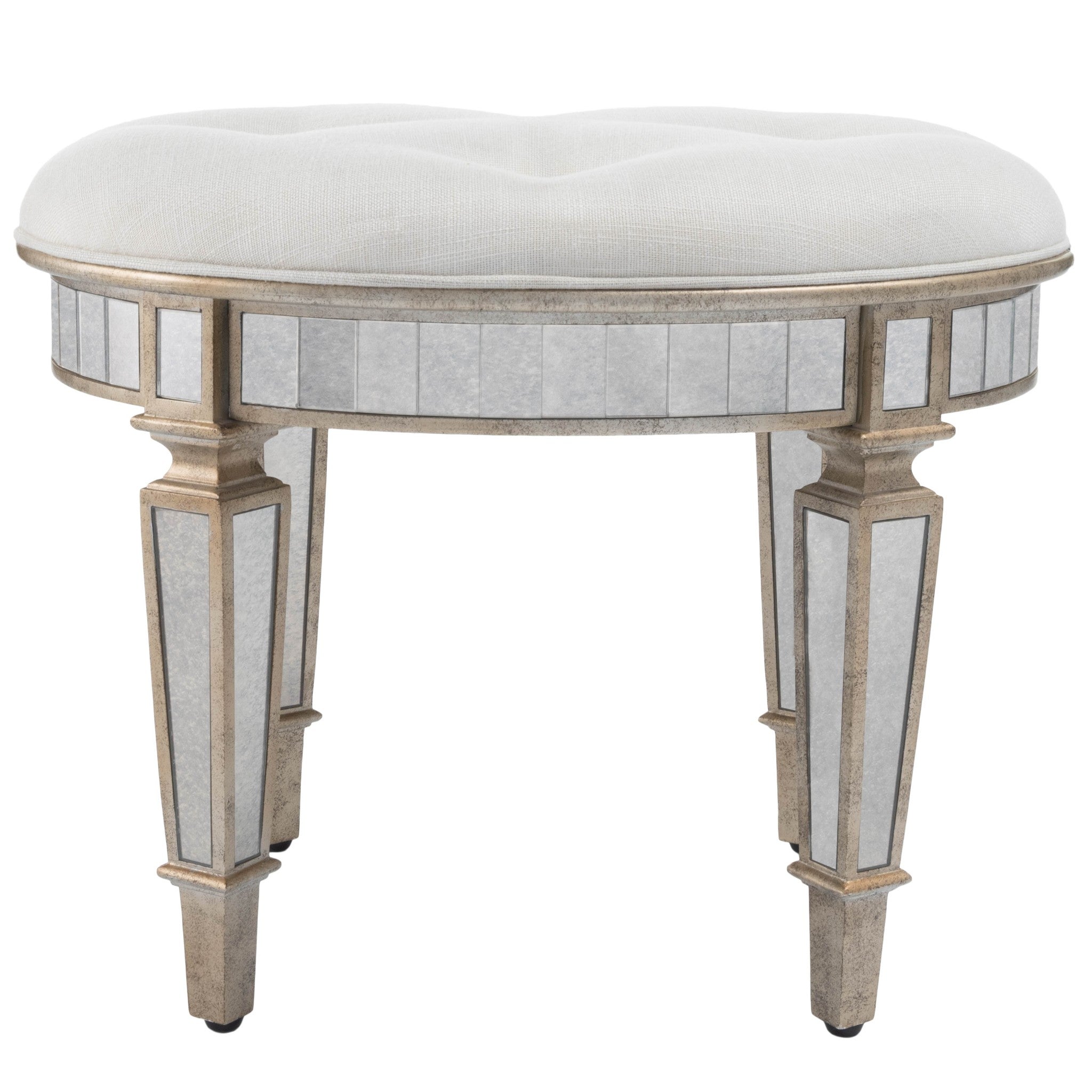 24" Cream Linen And Silver Metallic Round Ottoman-1
