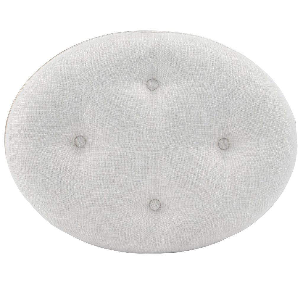 24" Cream Linen And Silver Metallic Round Ottoman-6