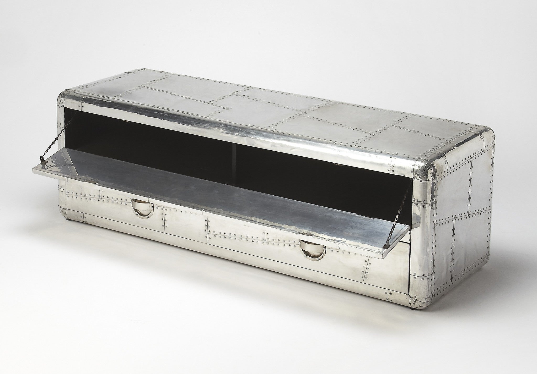 59" Silver Solid Wood Enclosed and Open Storage TV Stand-4